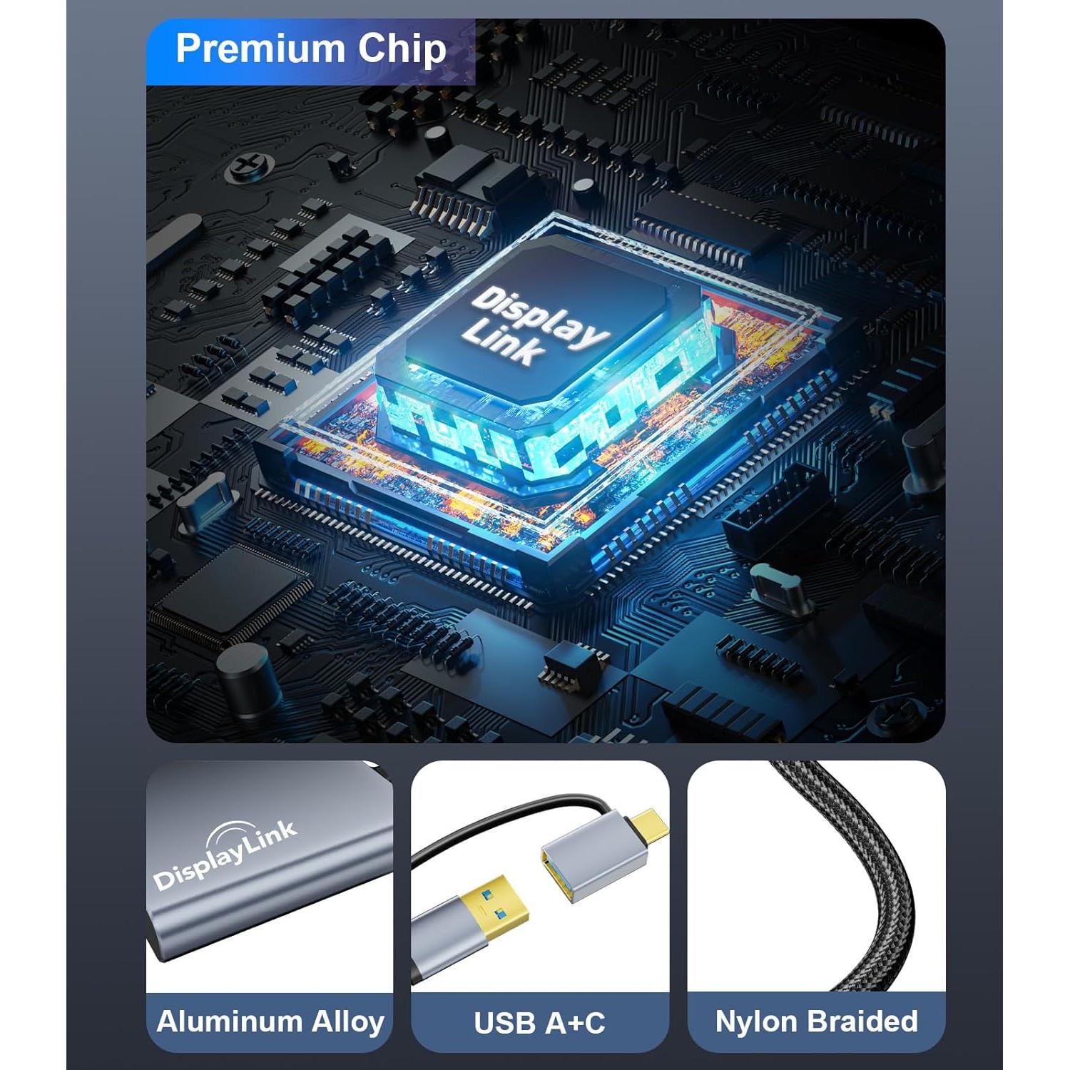 Adaptador USB C a Doble HDMI SWITCHFLUX 4K 60Hz Mac/Windows