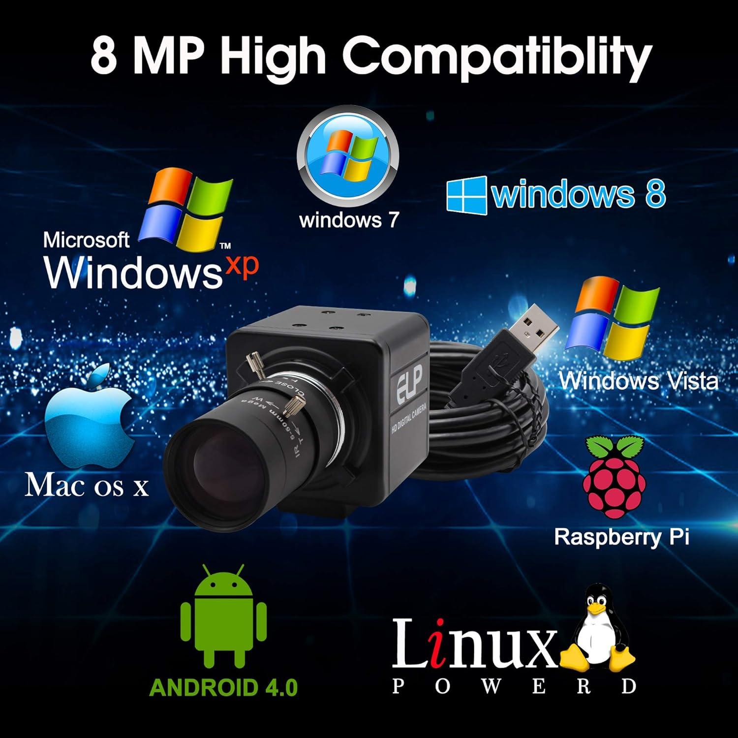 Cámara Web 8MP Hotpet Lente Varifocal 5-50mm USB