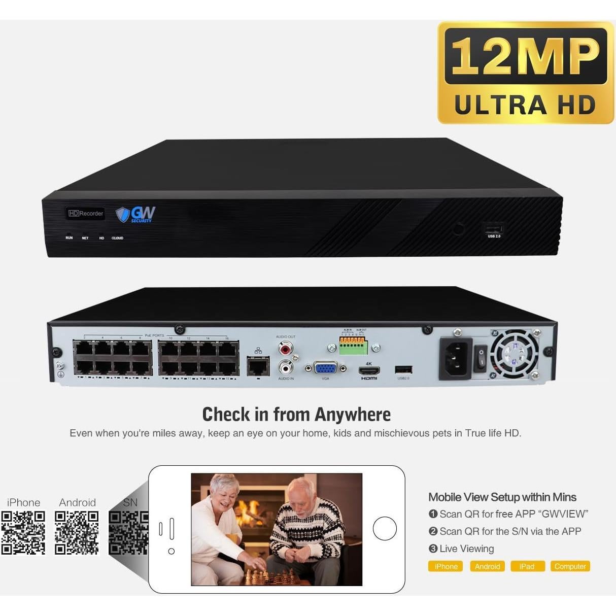 Sistema de Cámara de Seguridad GW Security 4K 8MP 16 Canales