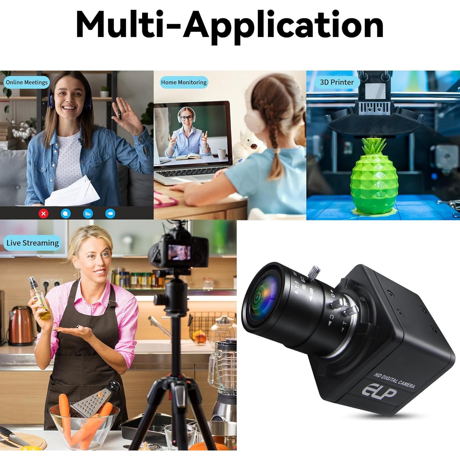 Cámara USB 8MP Magnolia con Lente Varifocal 2.8-12mm