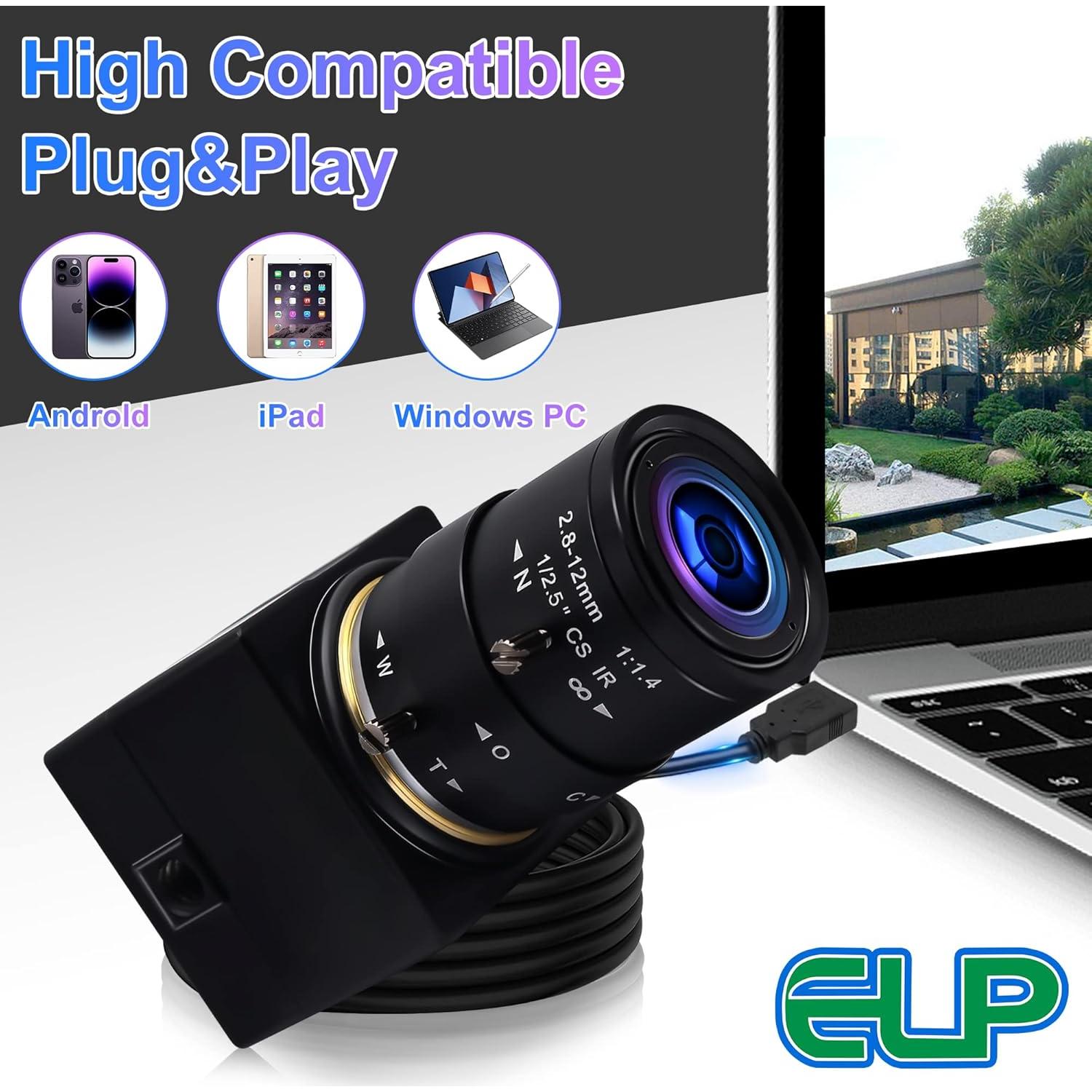 Cámara USB Varifocal 5MP 2.8-12mm Webcam Manual HD