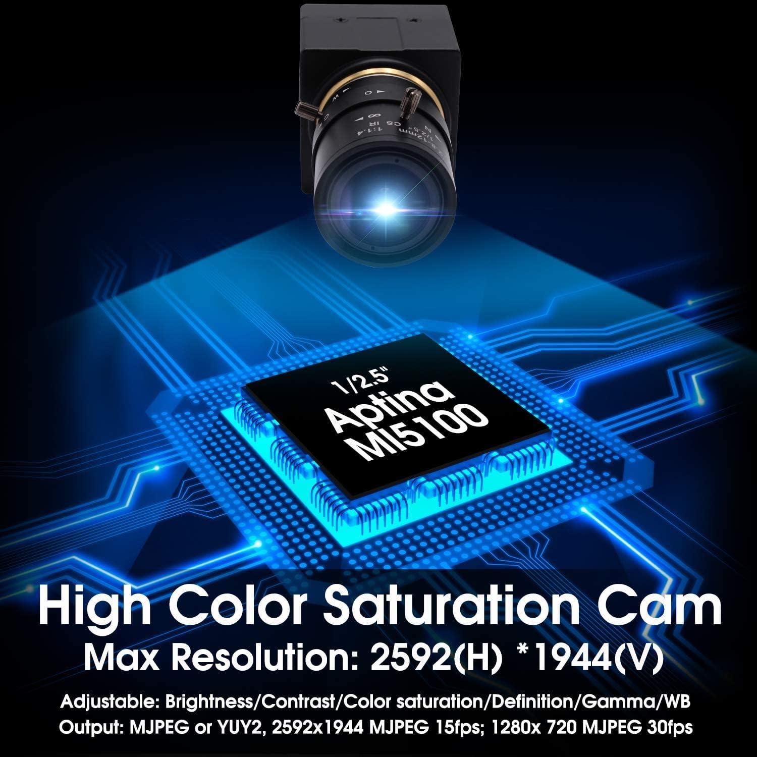 Cámara USB Varifocal 5MP 2.8-12mm Webcam Manual HD