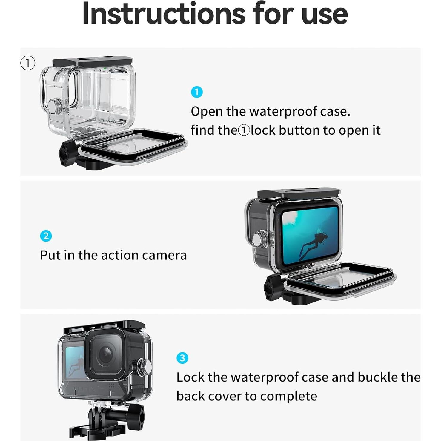 Funda Impermeable TELESIN para GoPro Hero 13/12/11/10/9 hasta 60m