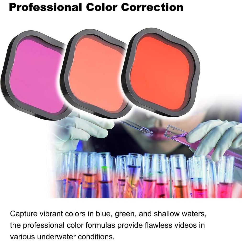 Paquete de 3 Filtros de Buceo GEPULY para GoPro Hero 8-13