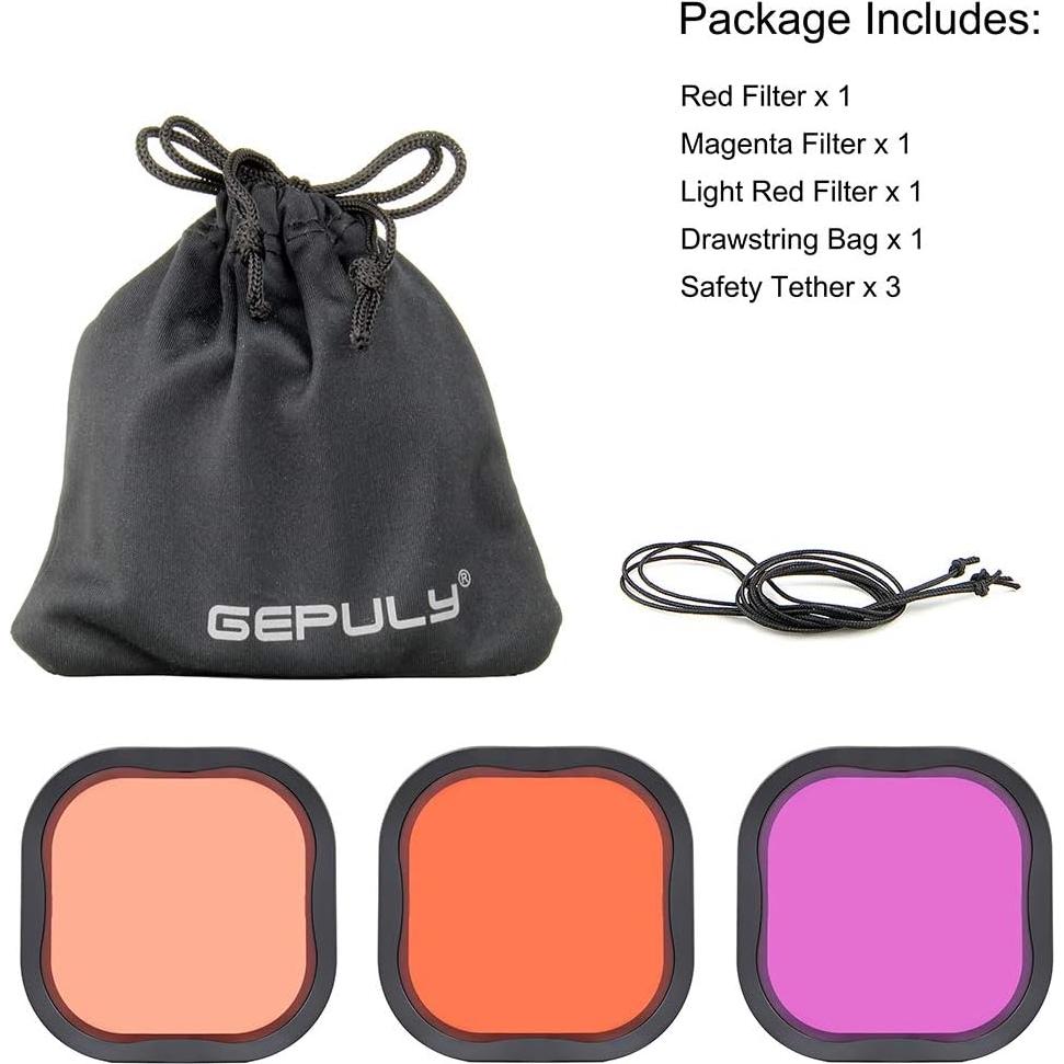 Paquete de 3 Filtros de Buceo GEPULY para GoPro Hero 8-13