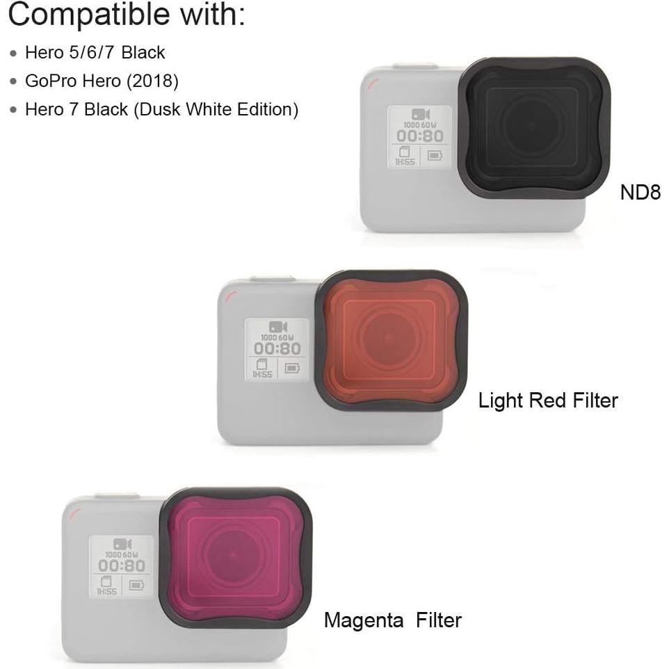 Juego de Filtros de Lente SOONSUN para GoPro Hero 5 6 7 - ND8, Rojo, Magenta