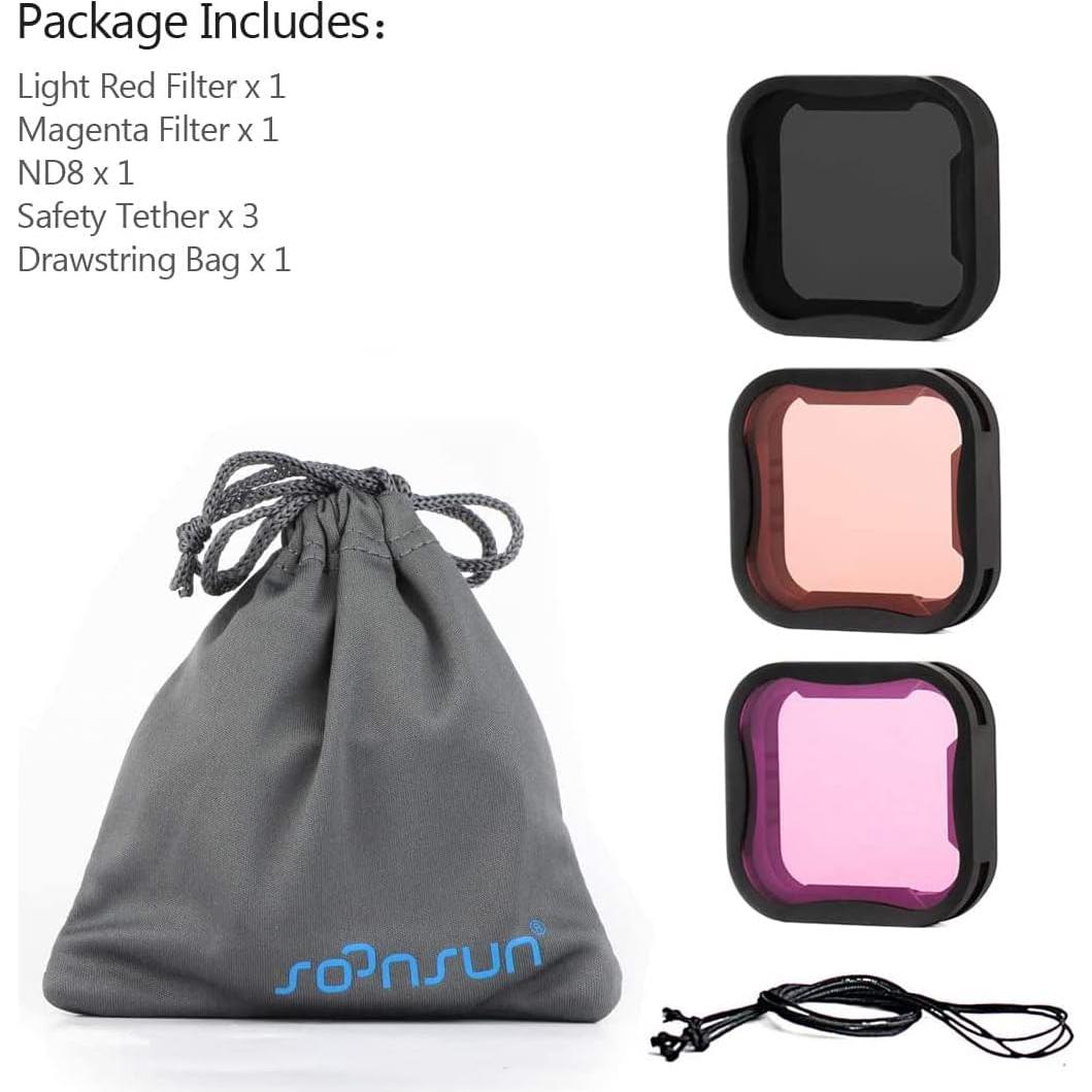 Juego de Filtros de Lente SOONSUN para GoPro Hero 5 6 7 - ND8, Rojo, Magenta