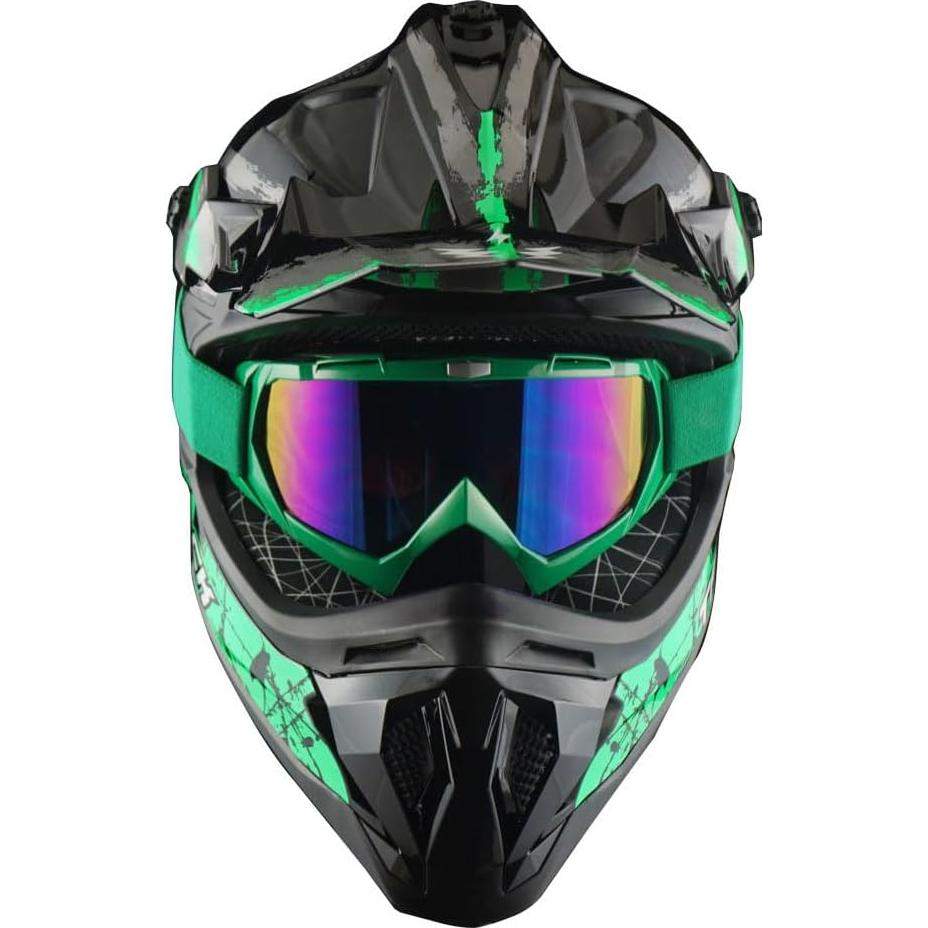 Casco de Motocross 1Storm JH601 Mediano Negro con Gafas y Guantes