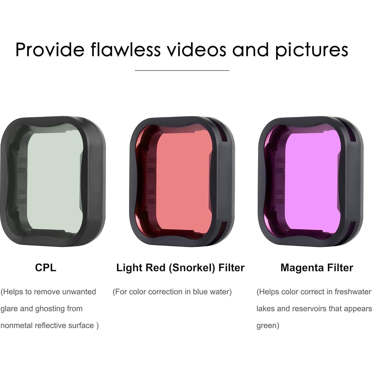 Juego de 3 Filtros YALLSAME para GoPro Hero 5/6/7 Negro