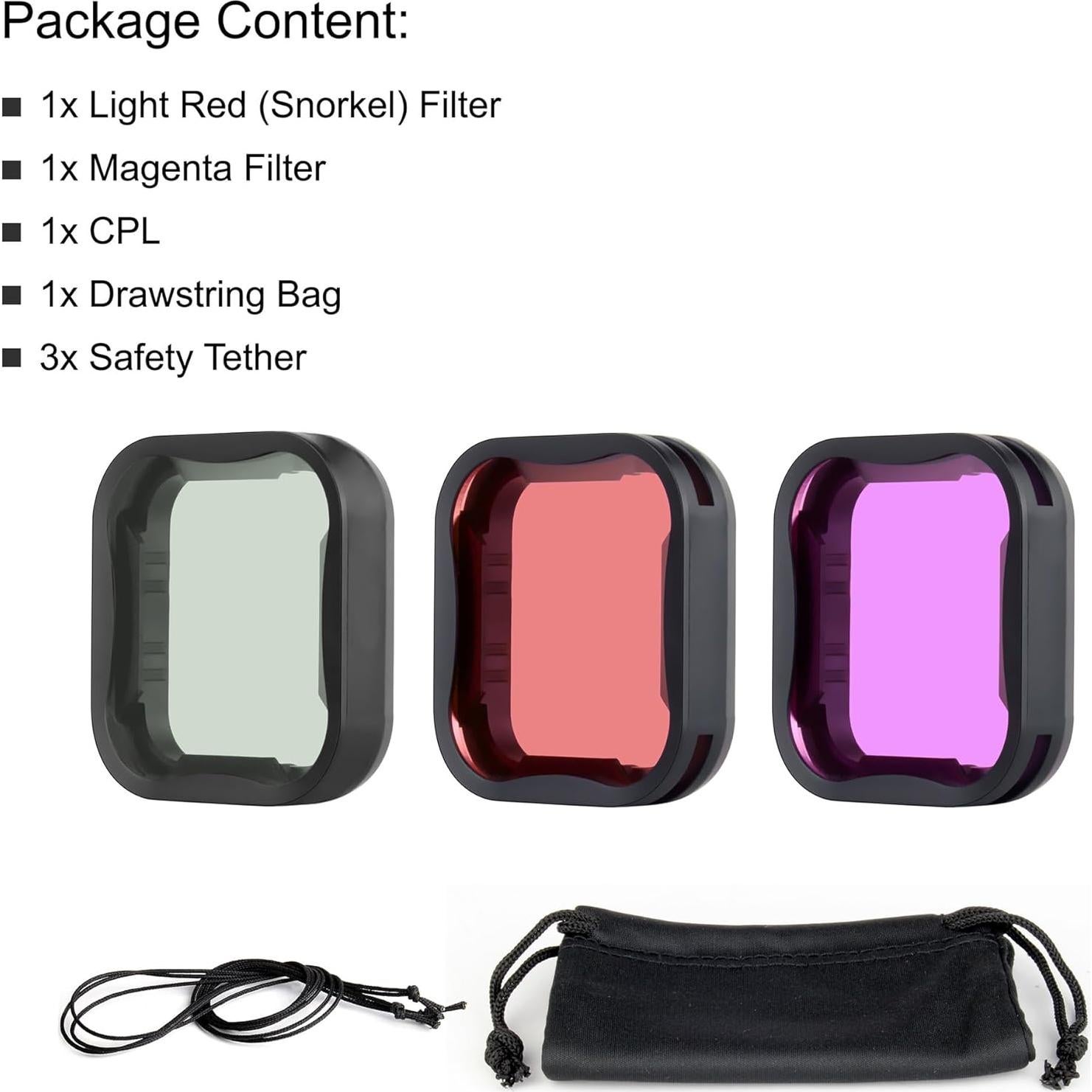 Juego de 3 Filtros YALLSAME para GoPro Hero 5/6/7 Negro