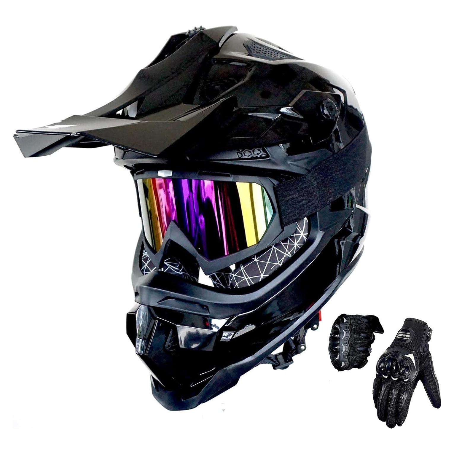 Casco de Motocross 1Storm JH601 Mediano Negro con Gafas y Guantes