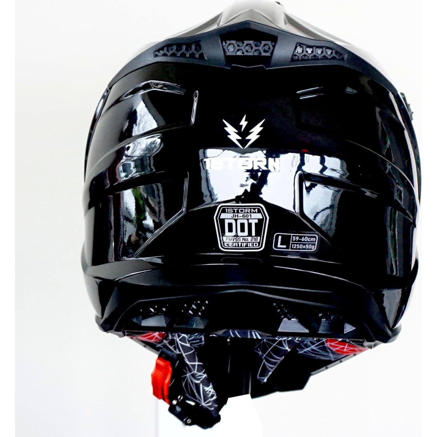 Casco de Motocross 1Storm JH601 Mediano Negro con Gafas y Guantes