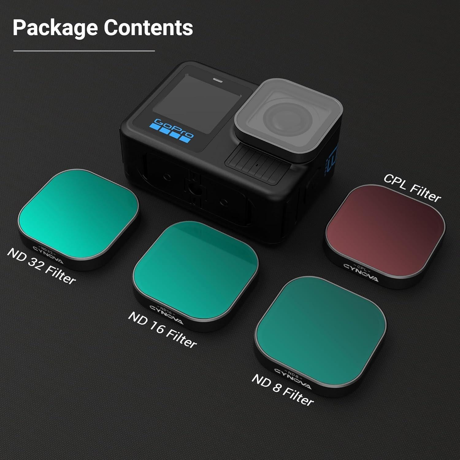 Juego de Filtros CYNOVA para GoPro Hero 13 Black - CPL, ND8, ND16, ND32