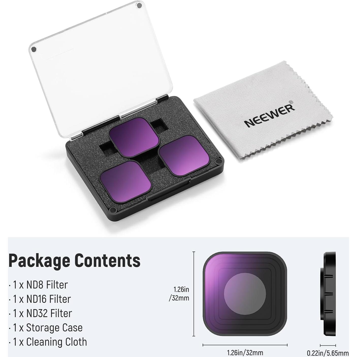 Juego de Filtros ND NEEWER para GoPro Hero 9-13, Vidrio HD