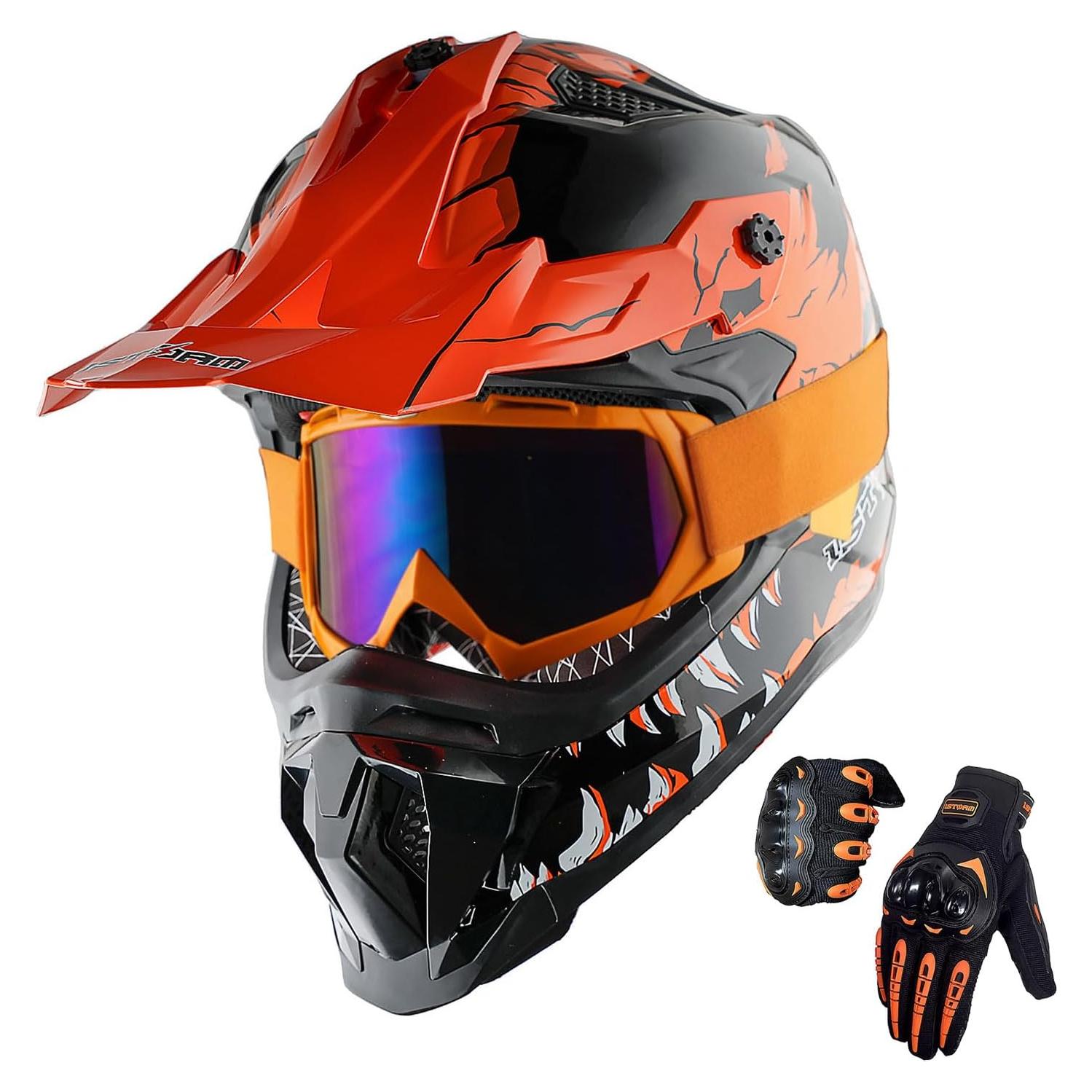 Casco de Motocross 1Storm JH601 Mediano Negro y Naranja