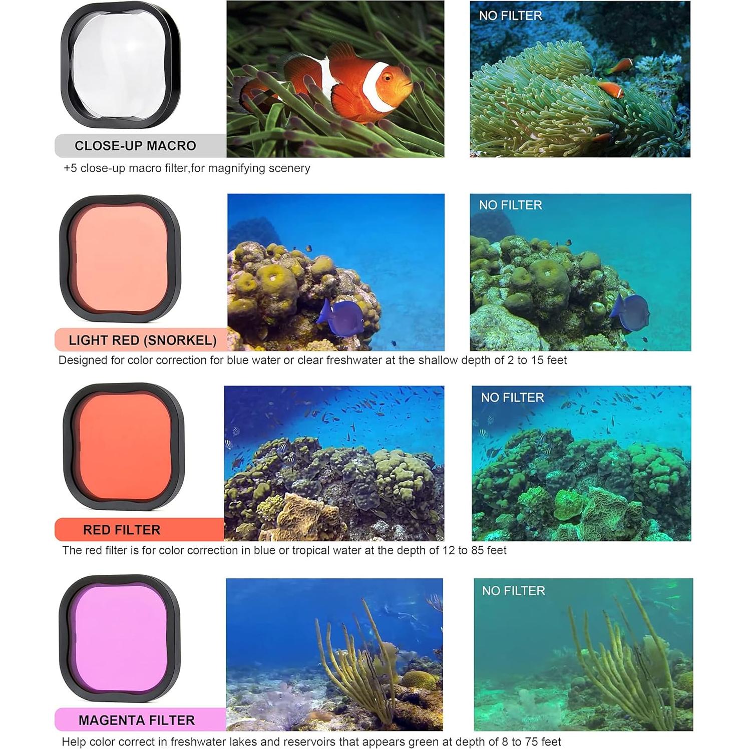 Filtros de Buceo Submarinos SOONSUN para GoPro Hero 8-13