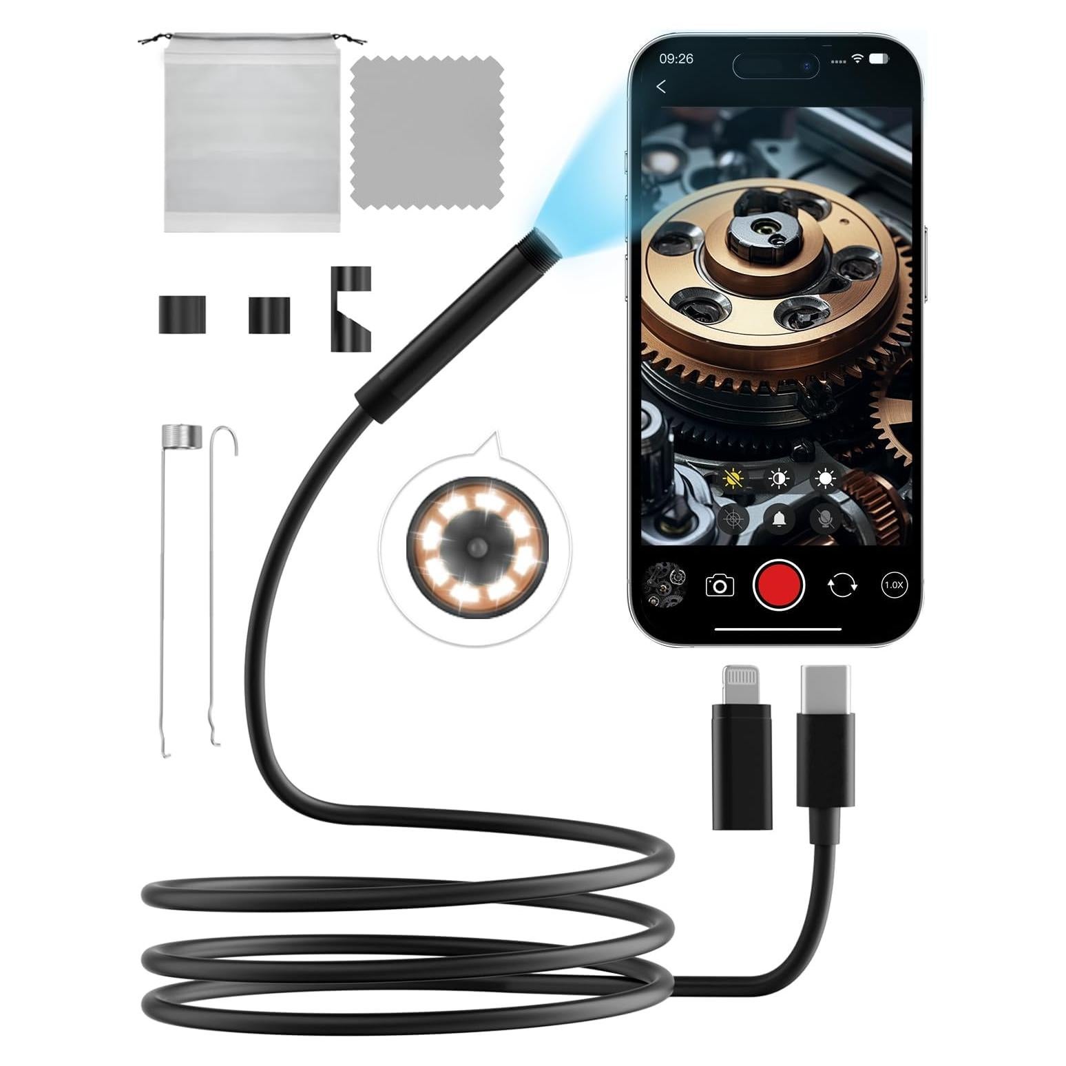 Cámara Endoscopio ZOIOT HD 1920P 1.8m IP67 7.9mm Luz LED