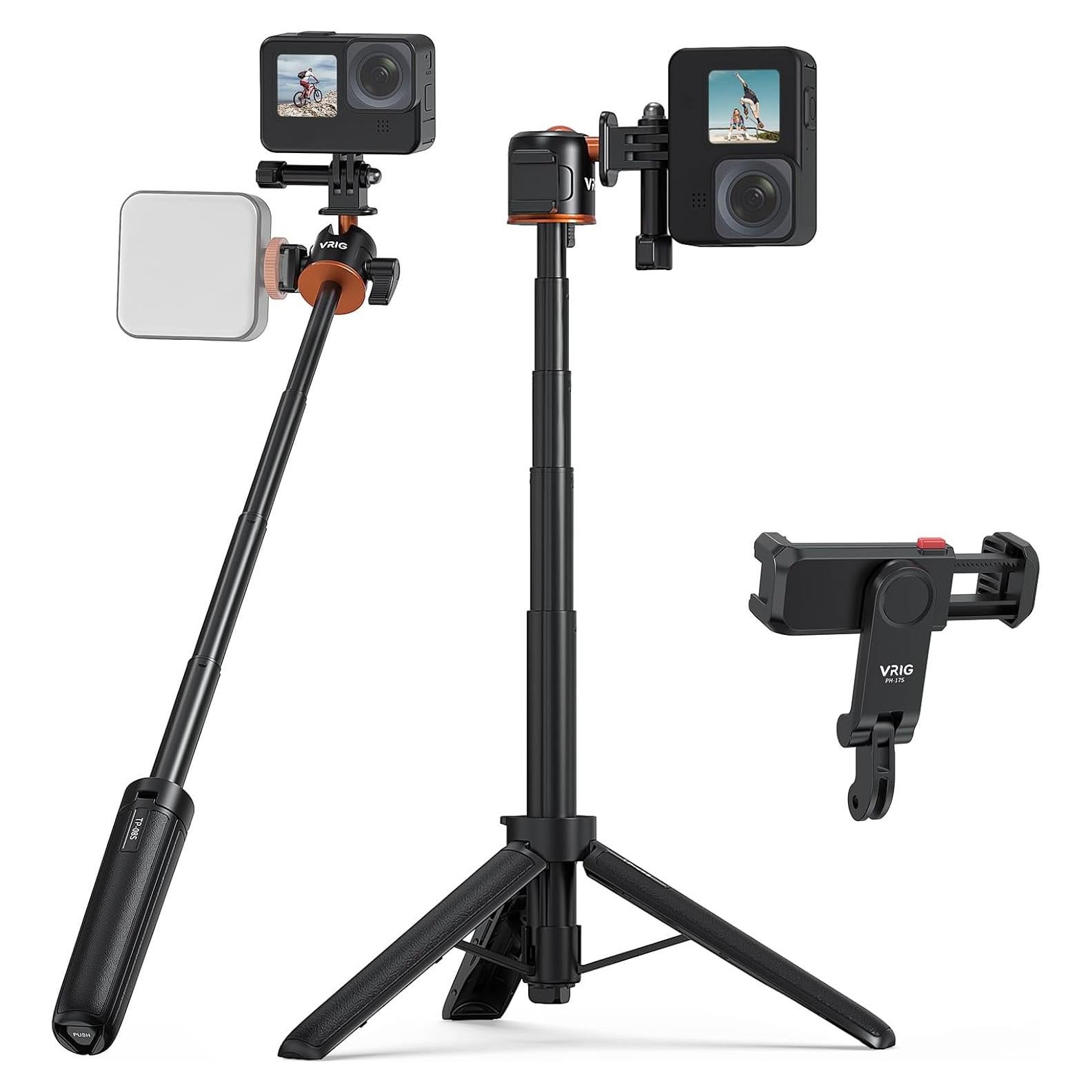 Trípode de Selfie VRIG TP-08S Ajustable 55 cm para GoPro y Smartphone