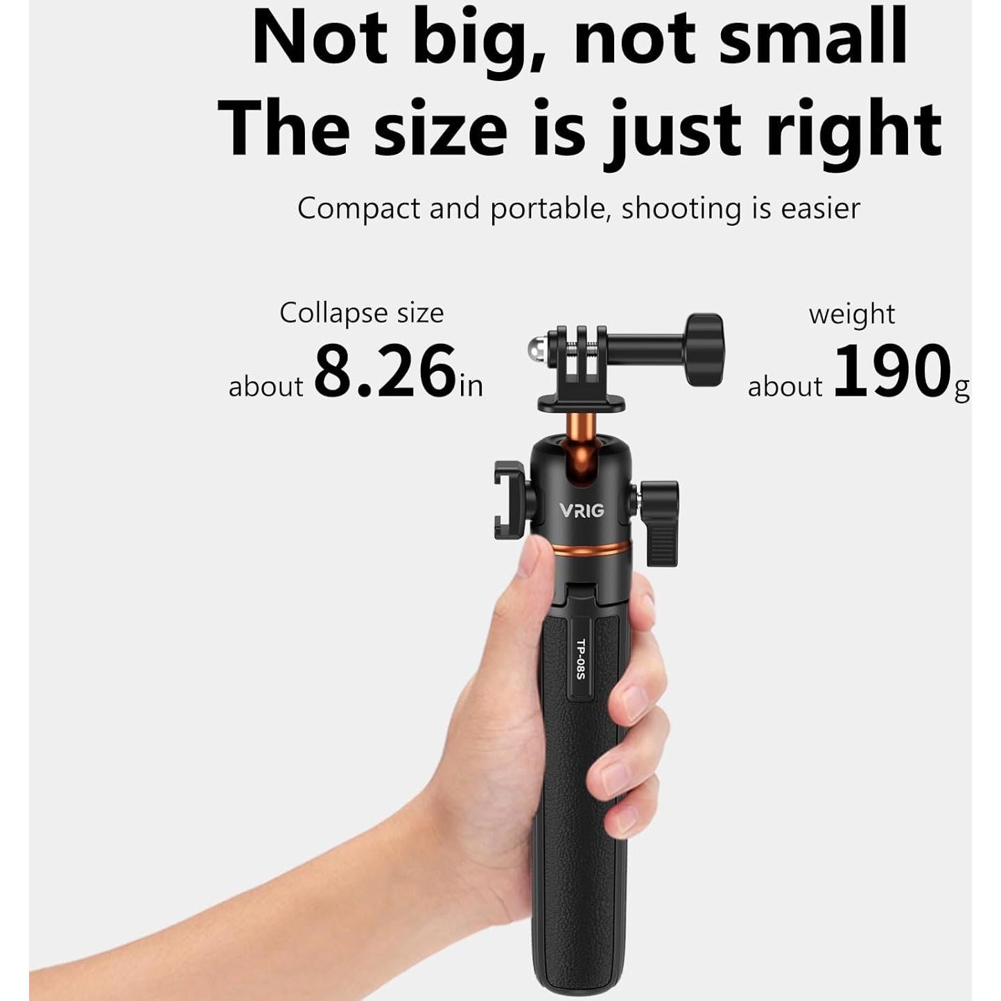 Trípode de Selfie VRIG TP-08S Ajustable 55 cm para GoPro y Smartphone