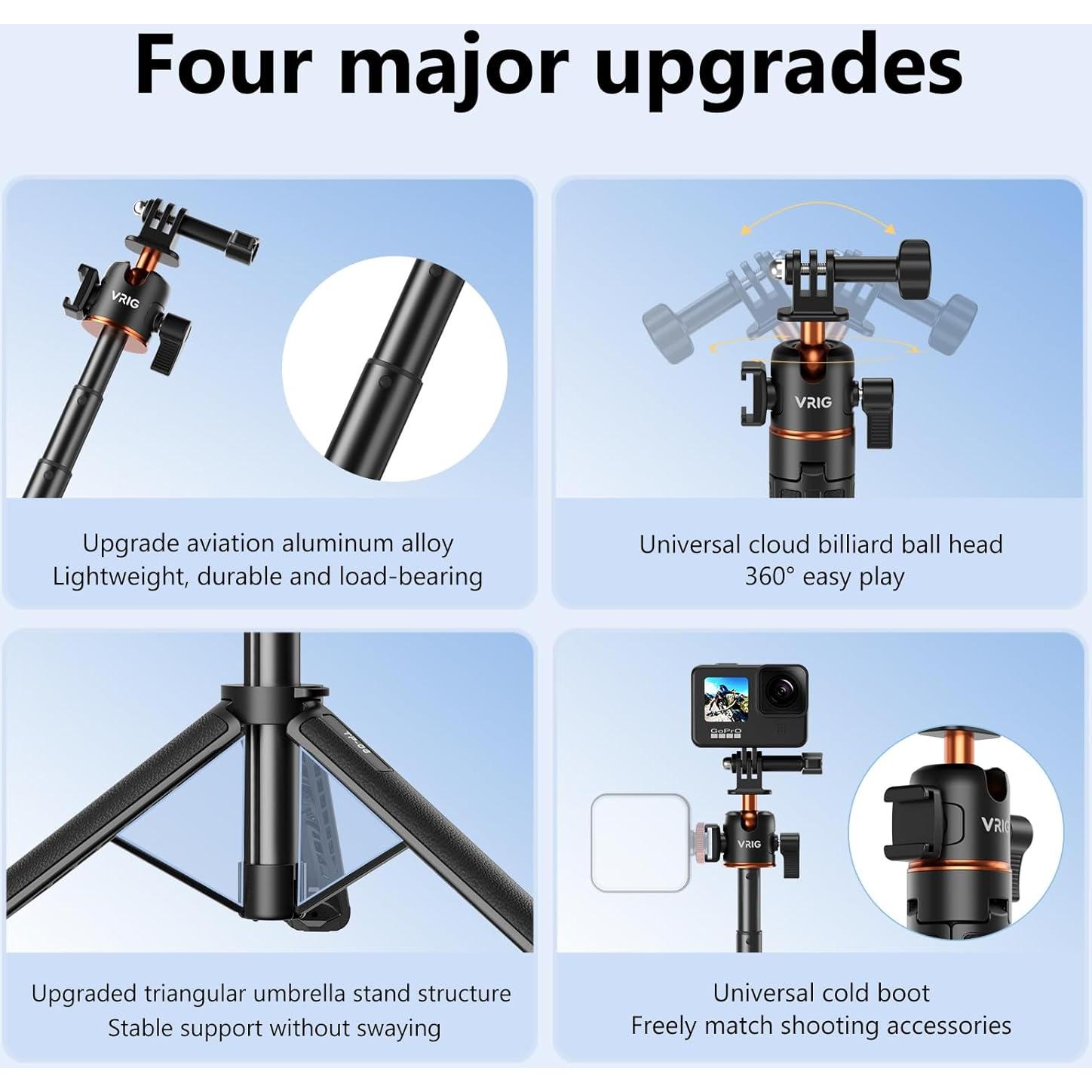 Trípode de Selfie VRIG TP-08S Ajustable 55 cm para GoPro y Smartphone