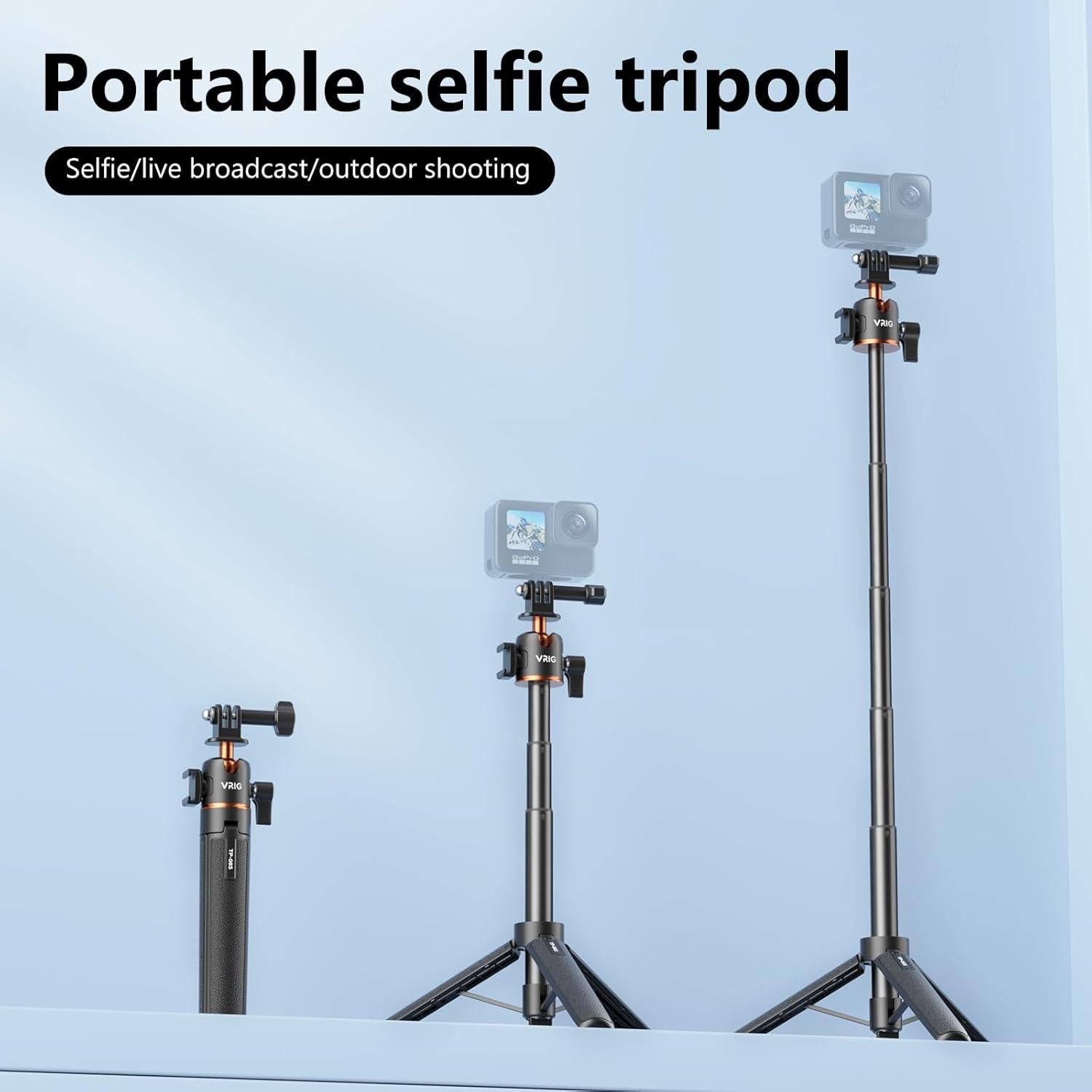 Trípode de Selfie VRIG TP-08S Ajustable 55 cm para GoPro y Smartphone