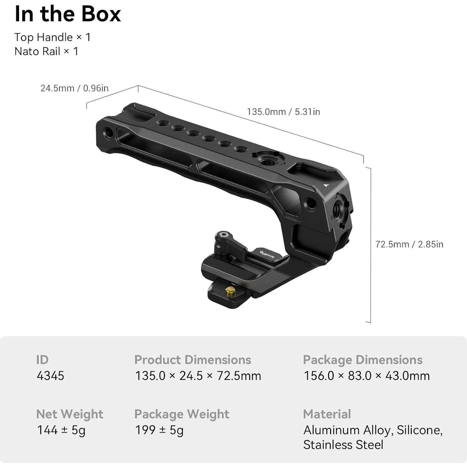 Mango Superior NATO SmallRig 4345 Ligero con Riel y Adaptadores