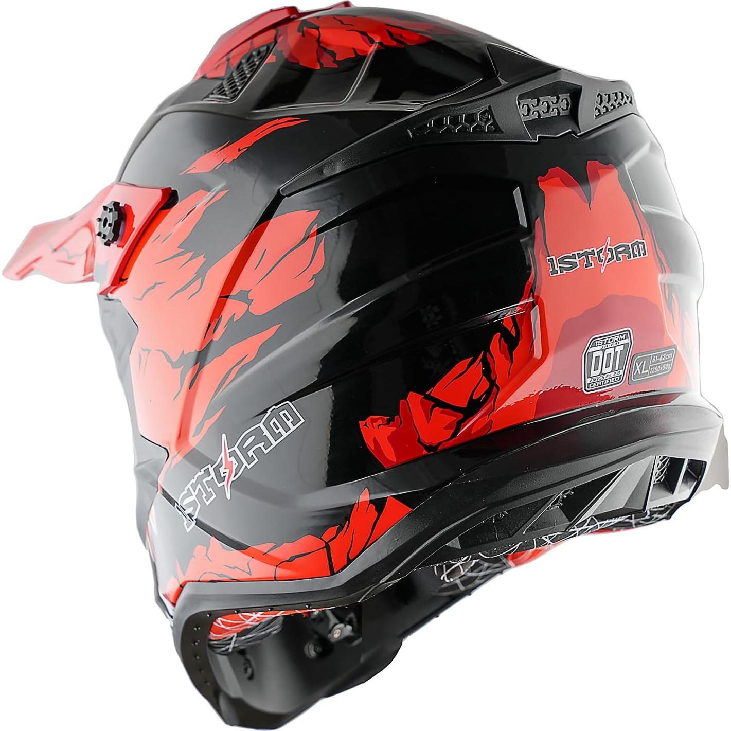 Casco de Motocross 1Storm JH601 Mediano Negro + Gafas y Guantes