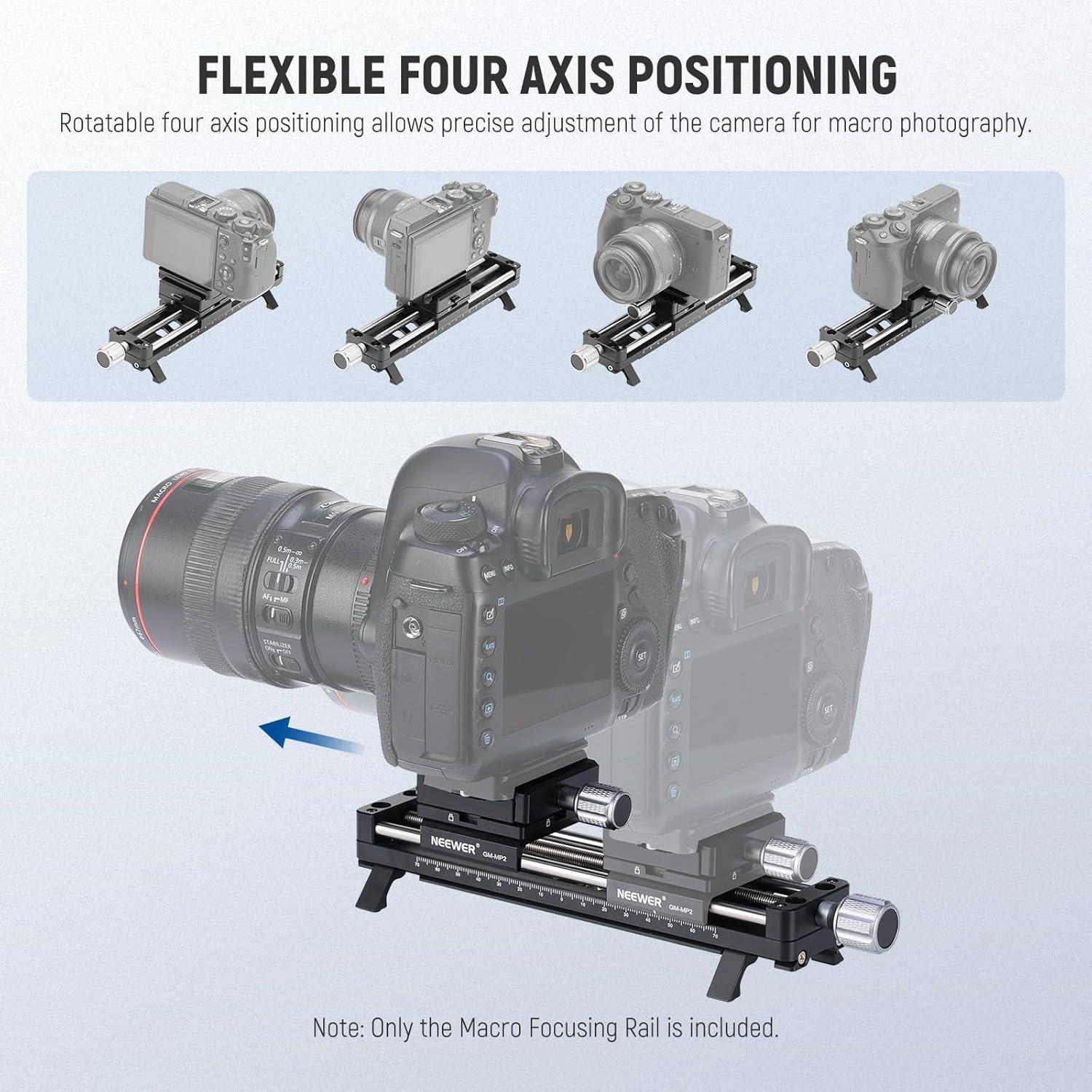 Riel de Enfoque Macro NEEWER GM-MP2 140mm con Rotación 360°