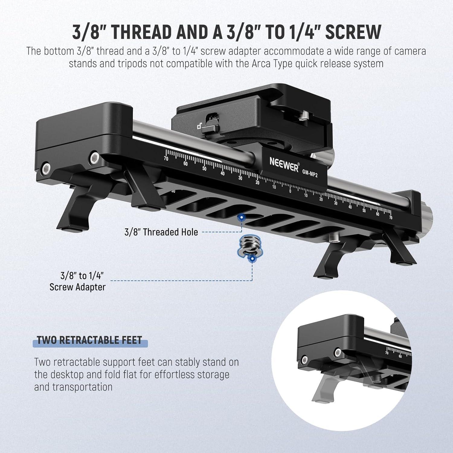 Riel de Enfoque Macro NEEWER GM-MP2 140mm con Rotación 360°