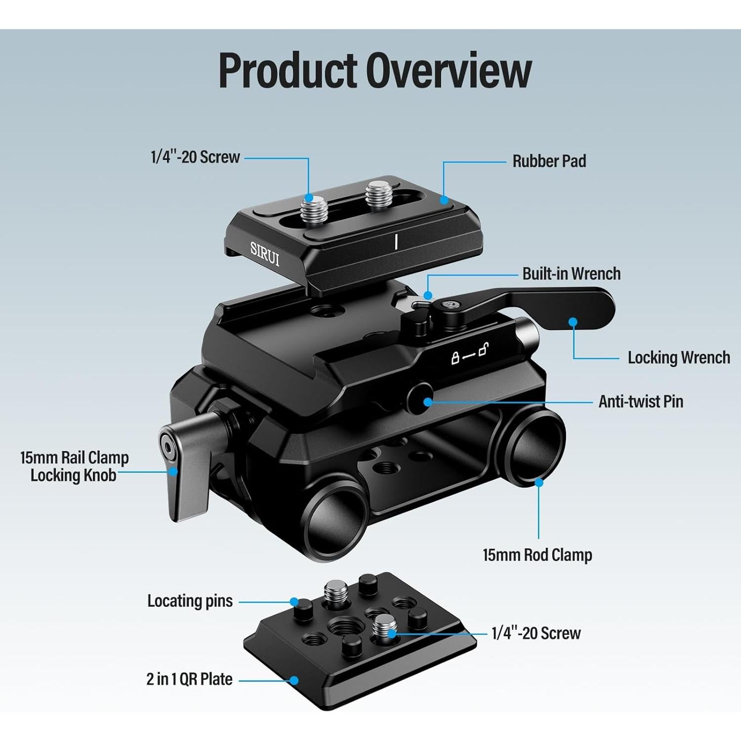 Base de Cámara SIRUI AM-QA-LR con Riel de 15mm y Placa QR