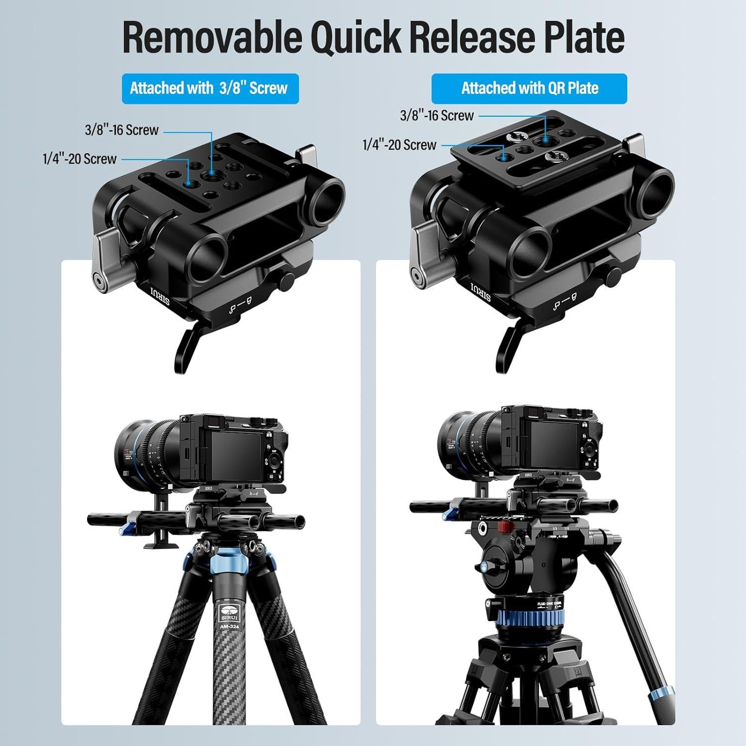 Base de Cámara SIRUI AM-QA-LR con Riel de 15mm y Placa QR