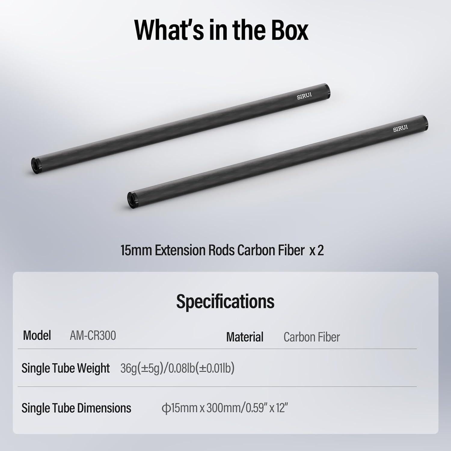 Varillas de Fibra de Carbono SIRUI 15mm 30cm Paquete de 2