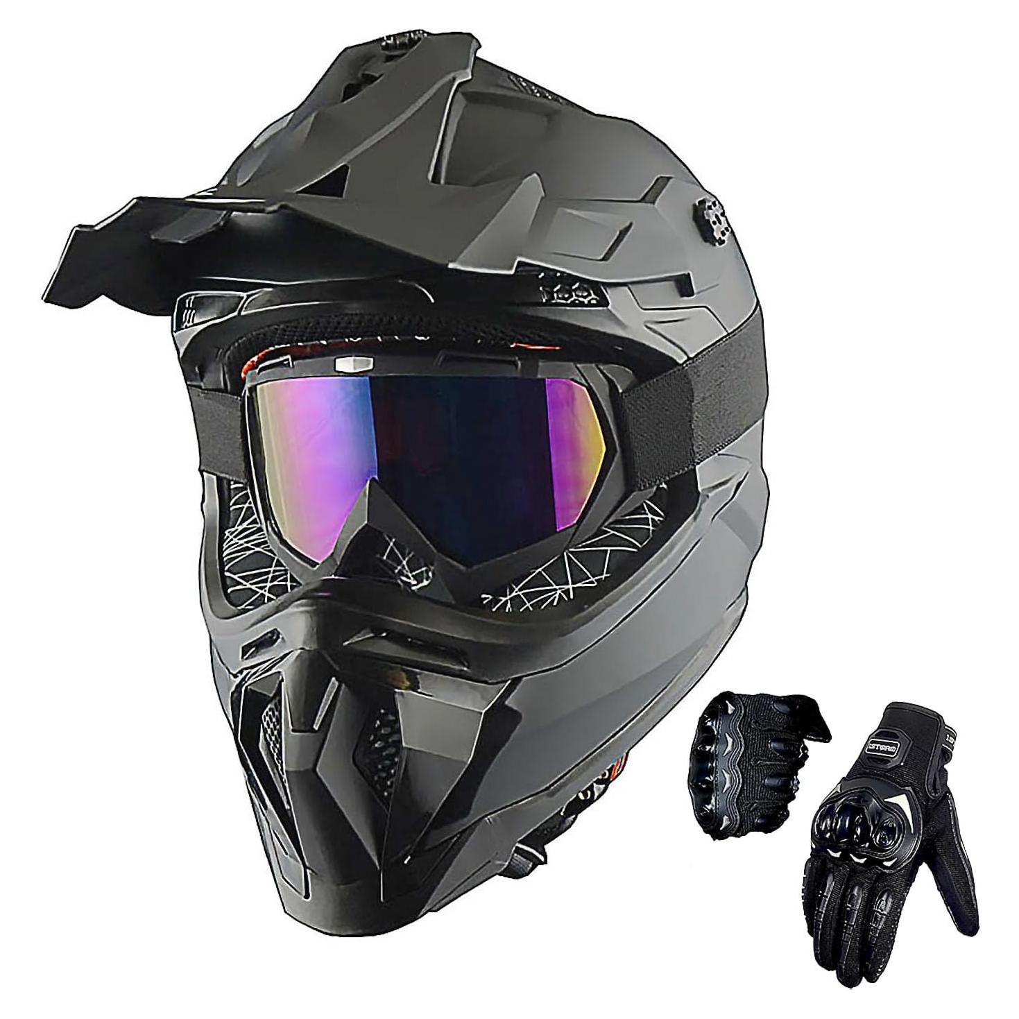 Casco de Motocross 1Storm JH601 Mediano Negro Brillante