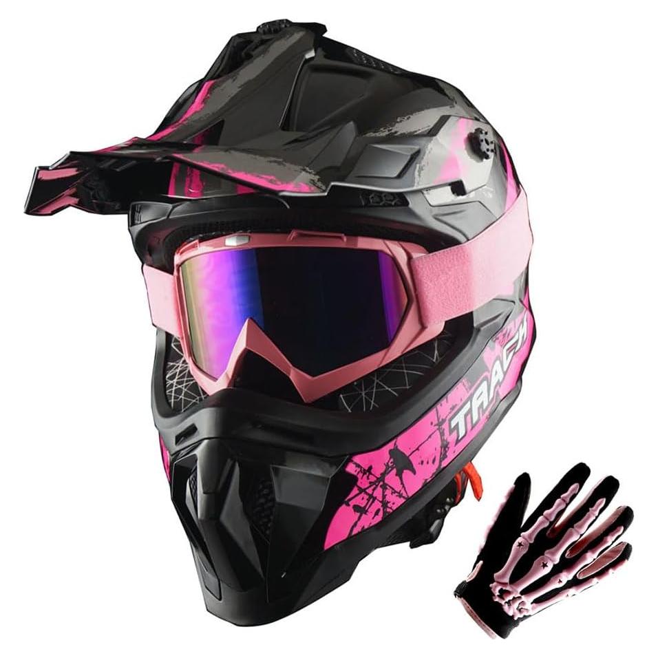 Casco de Motocross 1Storm JH601 Mediano Negro + Gafas y Guantes