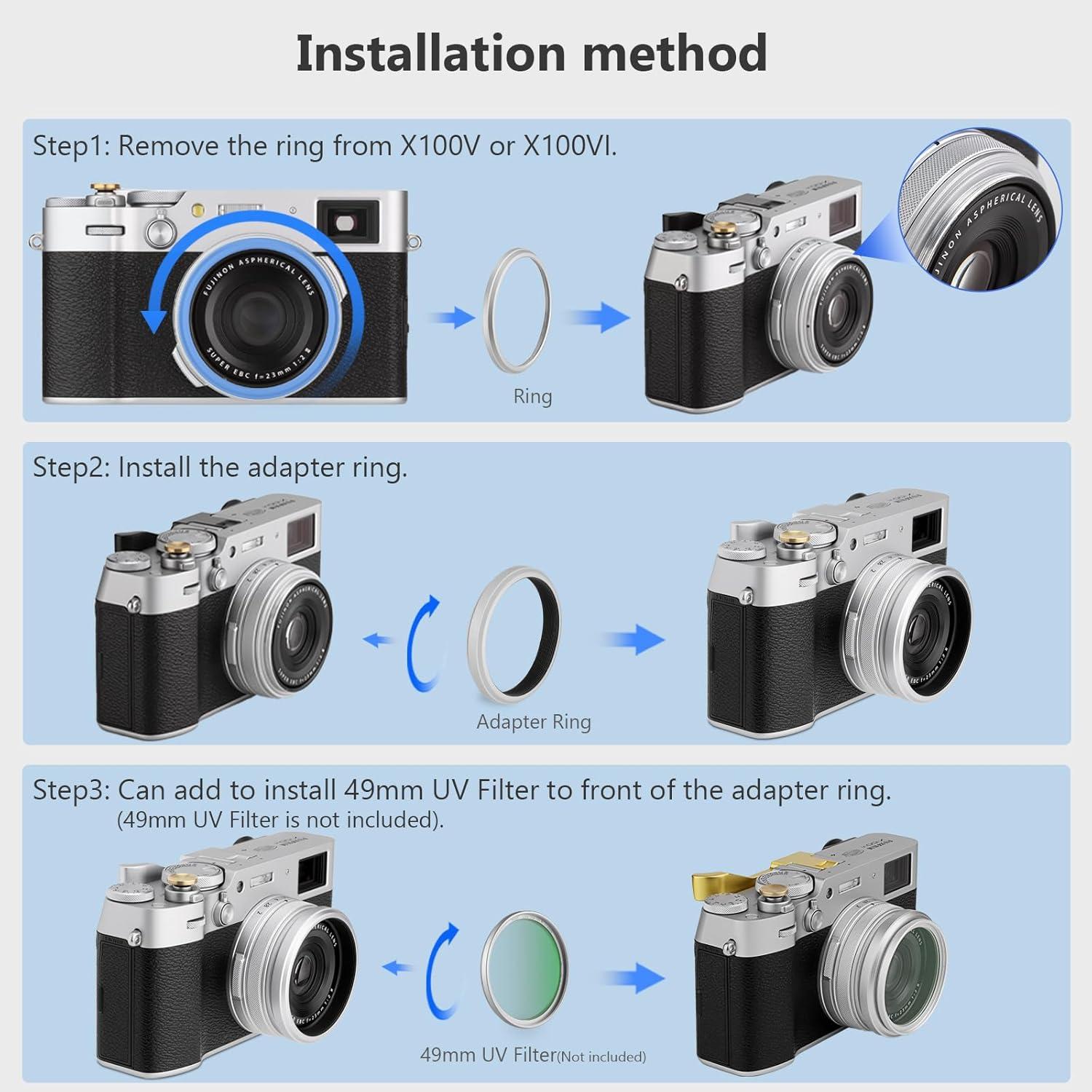 Anillo Adaptador de Filtro 49mm Haoge para Fujifilm X100V/X100VI