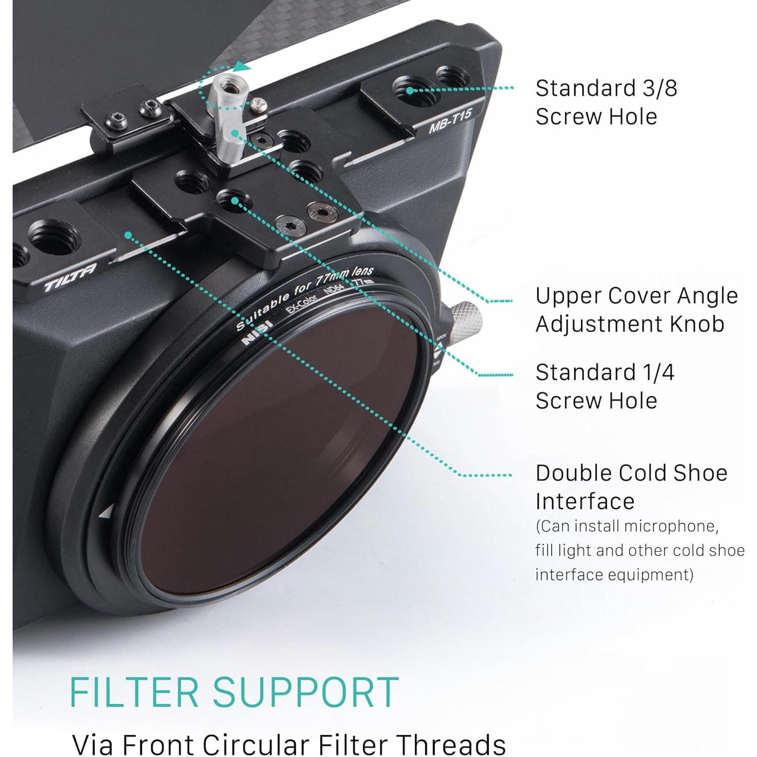 Mini Matte Box Tilta MB-T15 con adaptador de 15mm y filtros