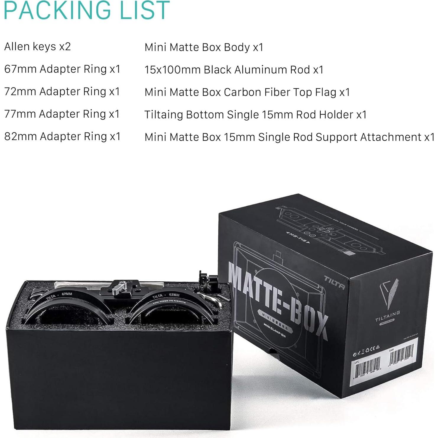 Mini Matte Box Tilta MB-T15 con adaptador de 15mm y filtros