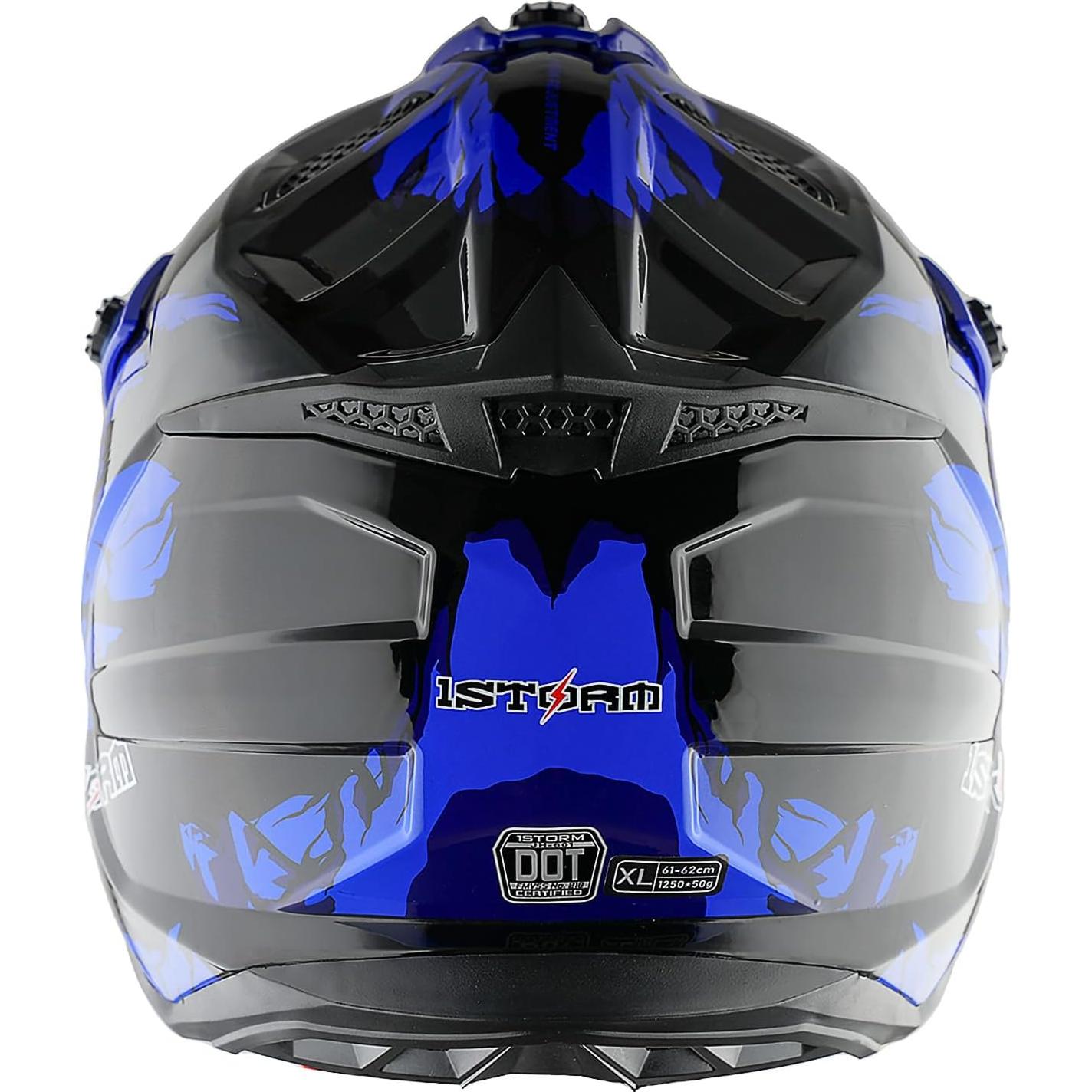 Casco de Motocross 1Storm JH601 Mediano Negro + Gafas y Guantes