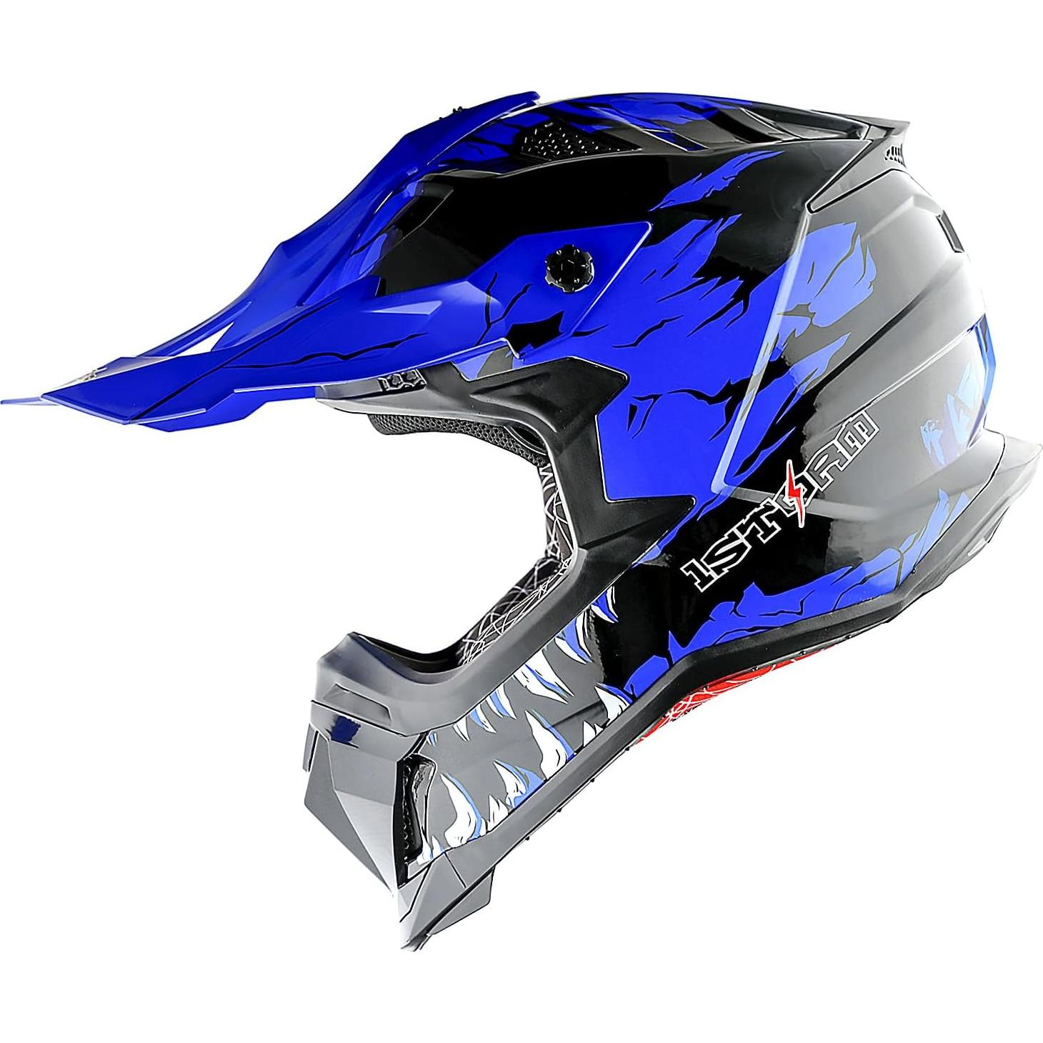 Casco de Motocross 1Storm JH601 Mediano Negro + Gafas y Guantes