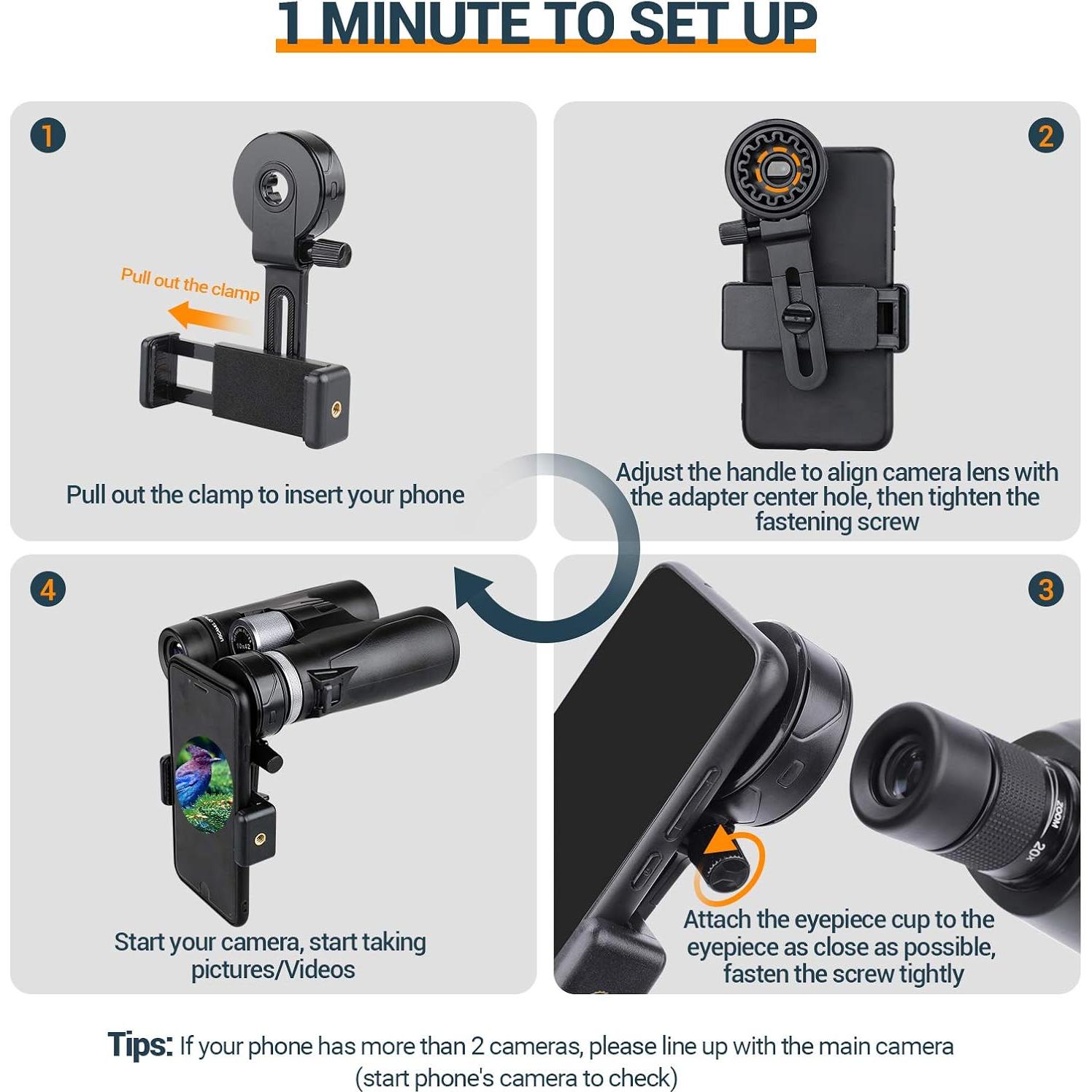 Adaptador de Telescopio para Teléfono LAKWAR LK-19 Ajustable