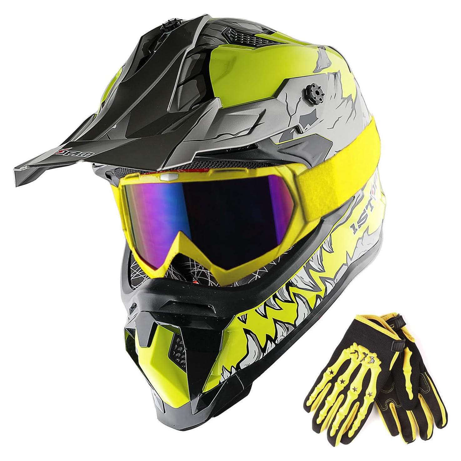 Casco de Motocross 1Storm JH601 Medio Negro + Gafas y Guantes