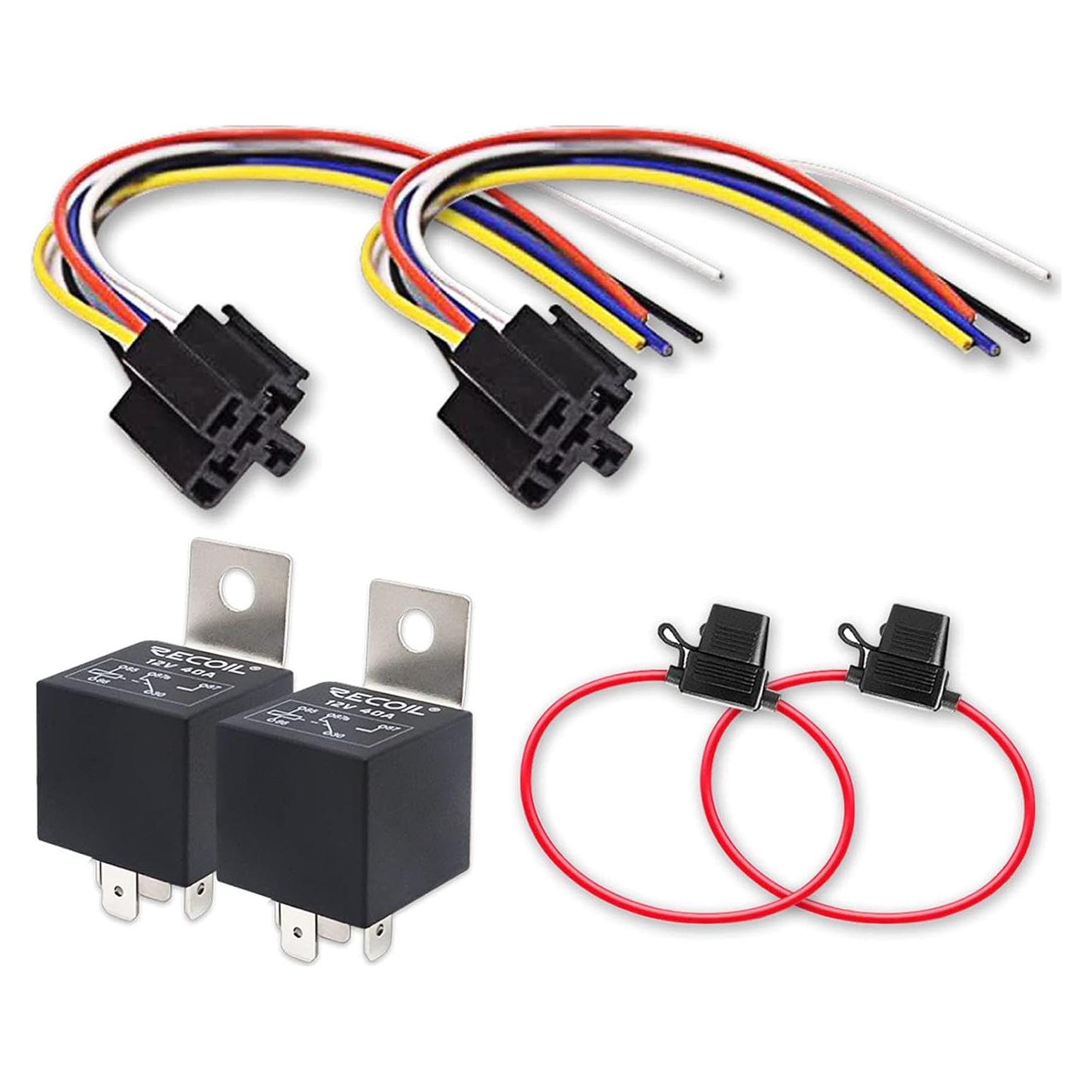 Relé Automotriz SPDT 12V 40A/30A Recoil 2 Pack con Zócalos