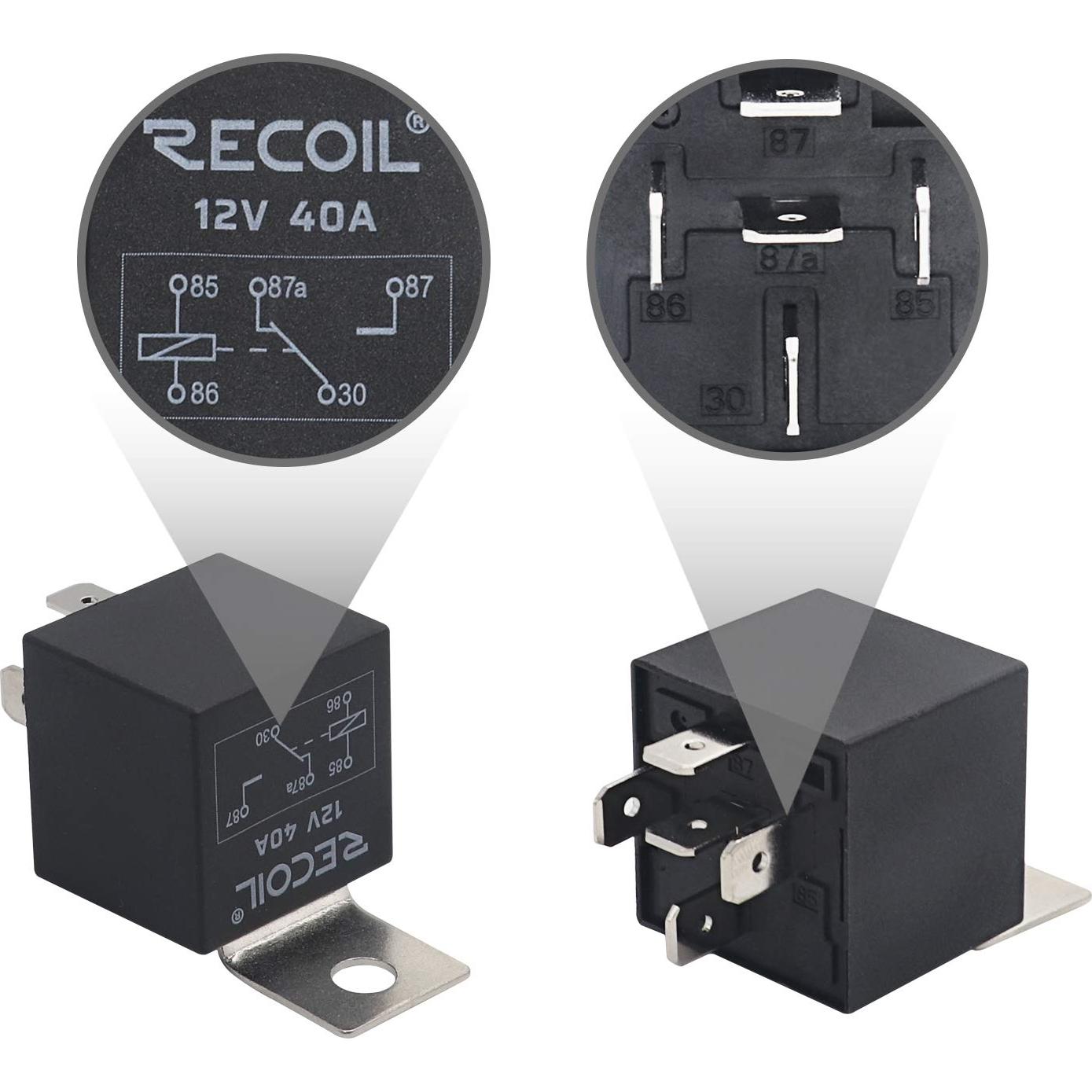 Relé Automotriz SPDT 12V 40A/30A Recoil 2 Pack con Zócalos