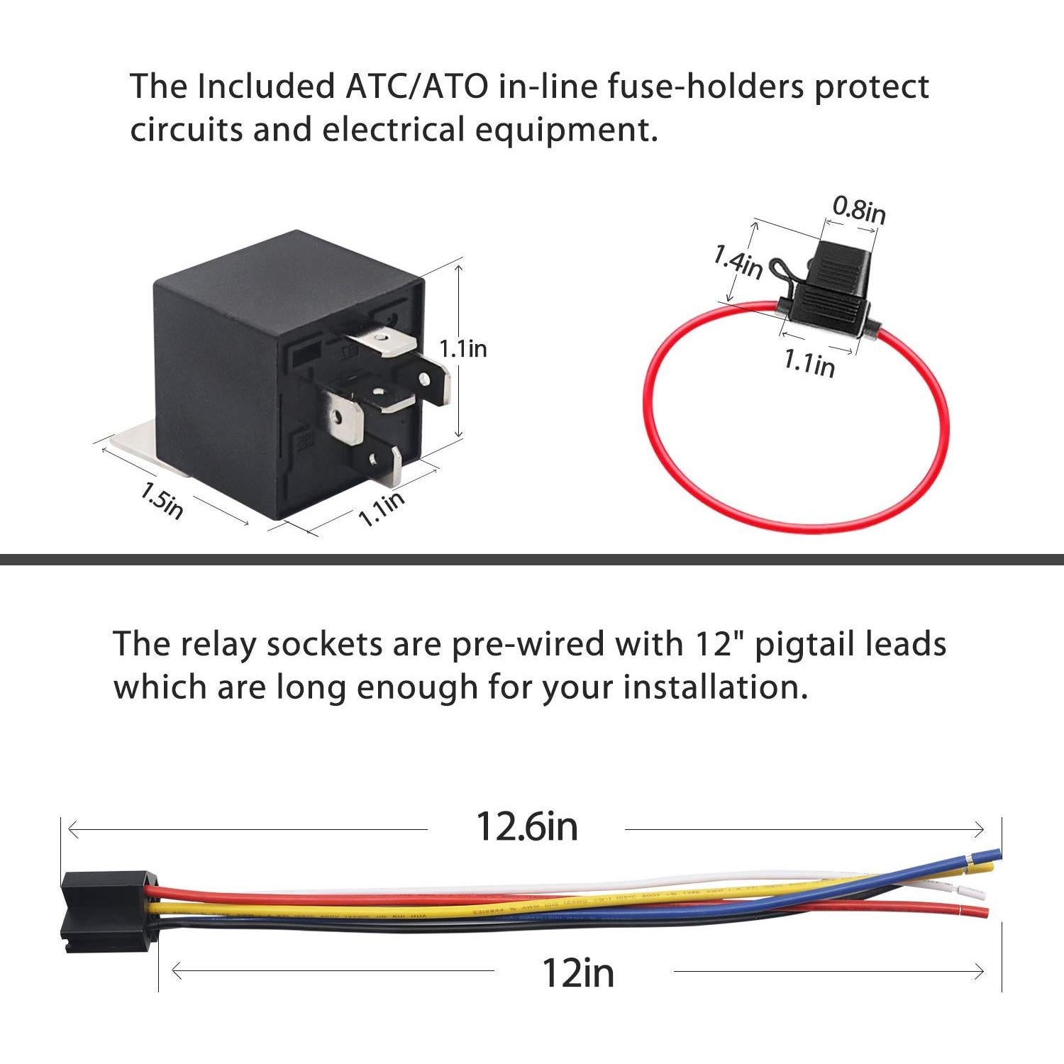 Relé Automotriz SPDT 12V 40A/30A Recoil 2 Pack con Zócalos