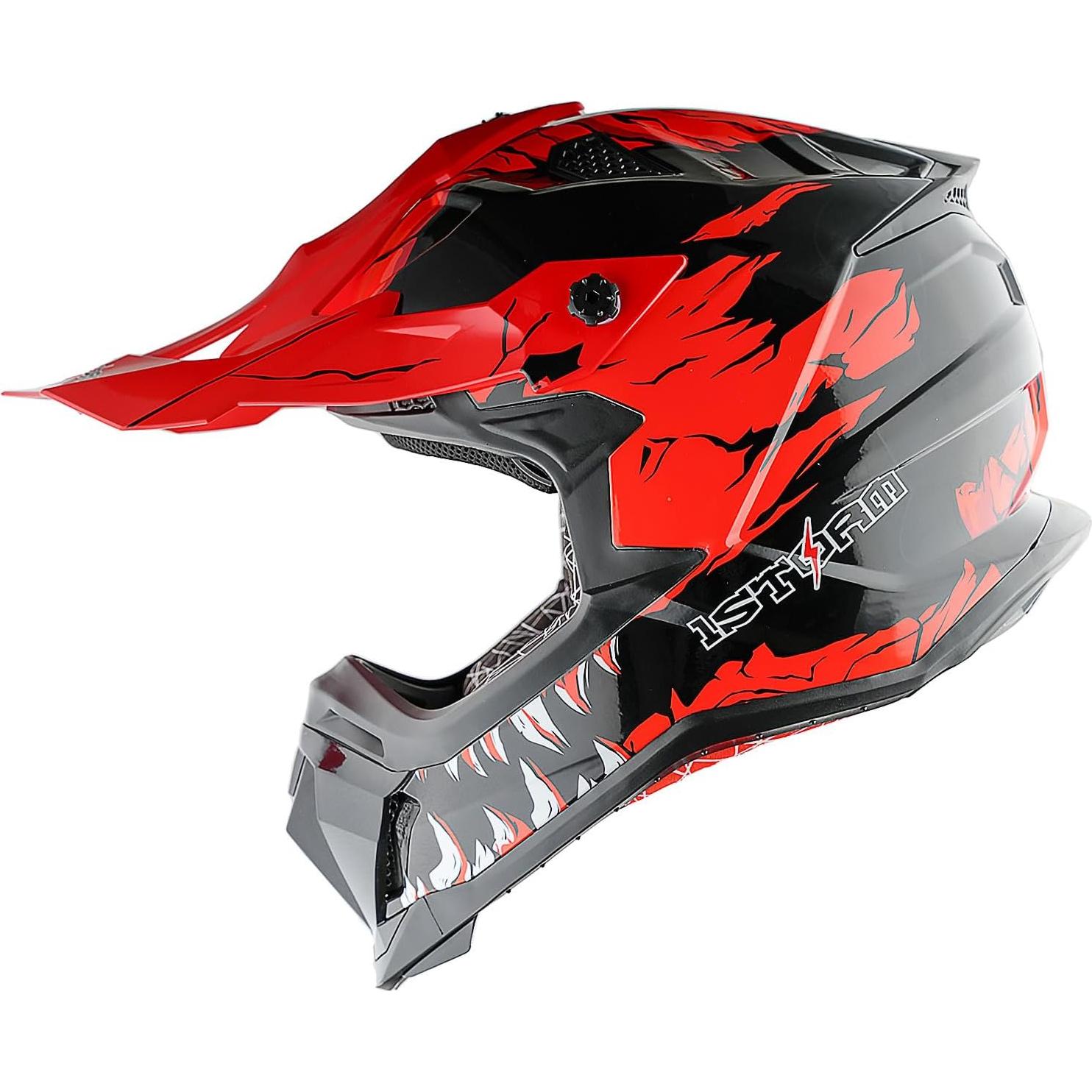 Casco de Motocross 1Storm JH601 Mediano Negro con Gafas y Guantes