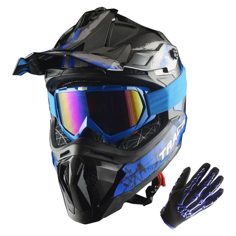 Casco de Motocross 1Storm JH601 Mediano Negro + Gafas y Guantes