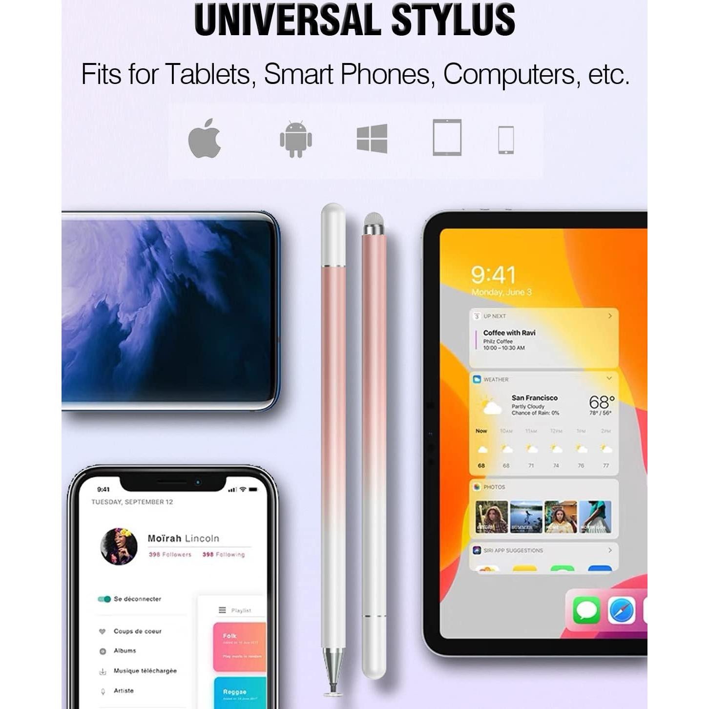 Lápiz Stylus Universal AmberVec 2 en 1 Alta Precisión 3 Pzs