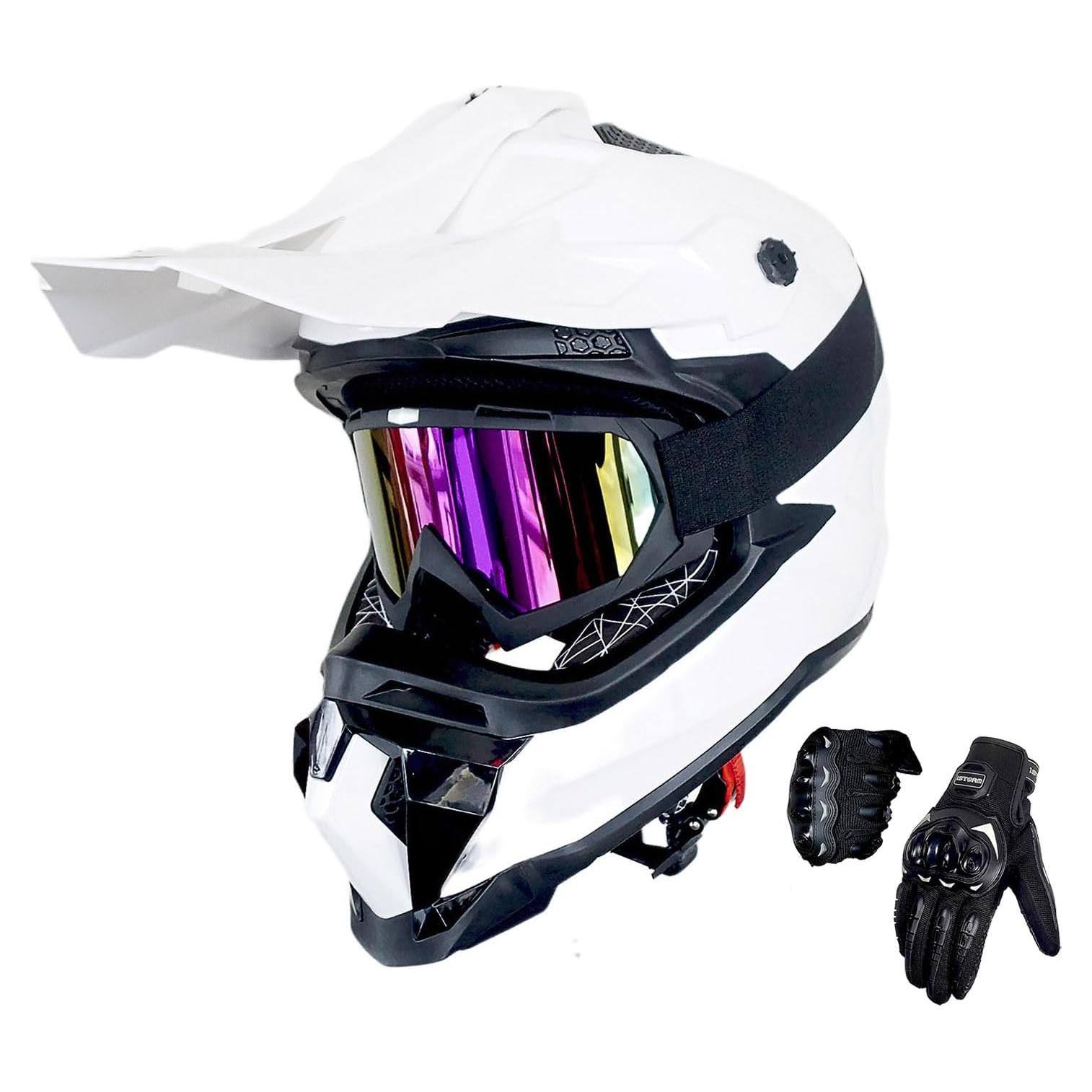 Casco de Motocross 1Storm JH601 Mediano Negro con Gafas y Guantes