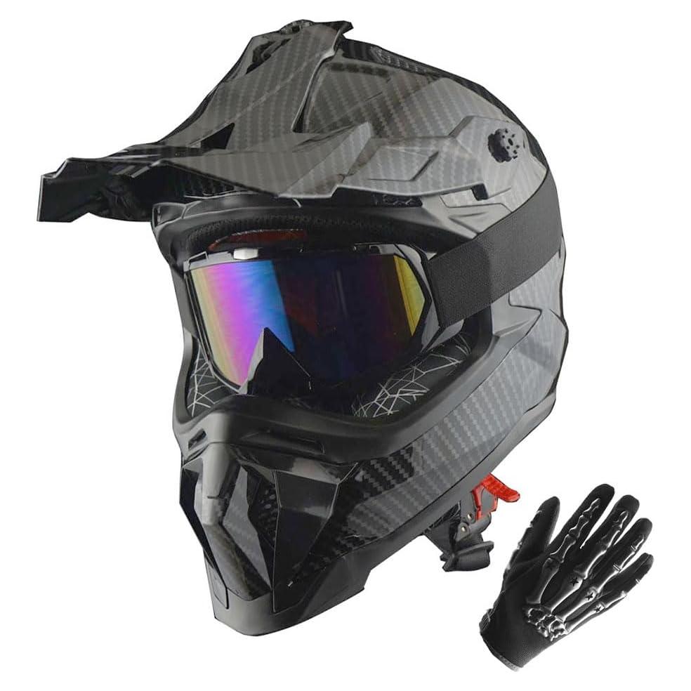 Casco de Motocross 1Storm JH601 Mediano Negro con Guantes
