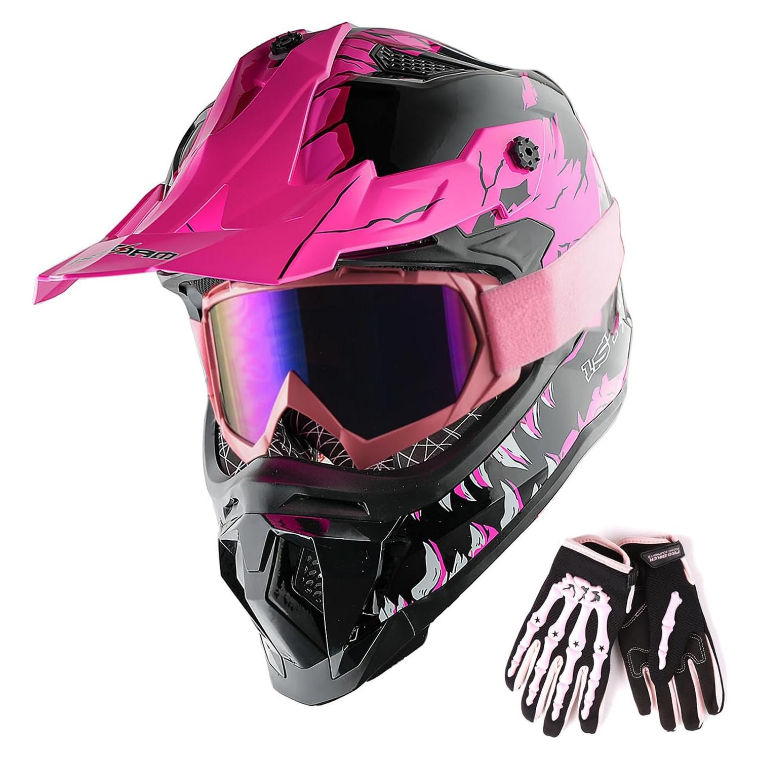 Casco de Motocross 1Storm JH601 Mediano Negro + Gafas y Guantes